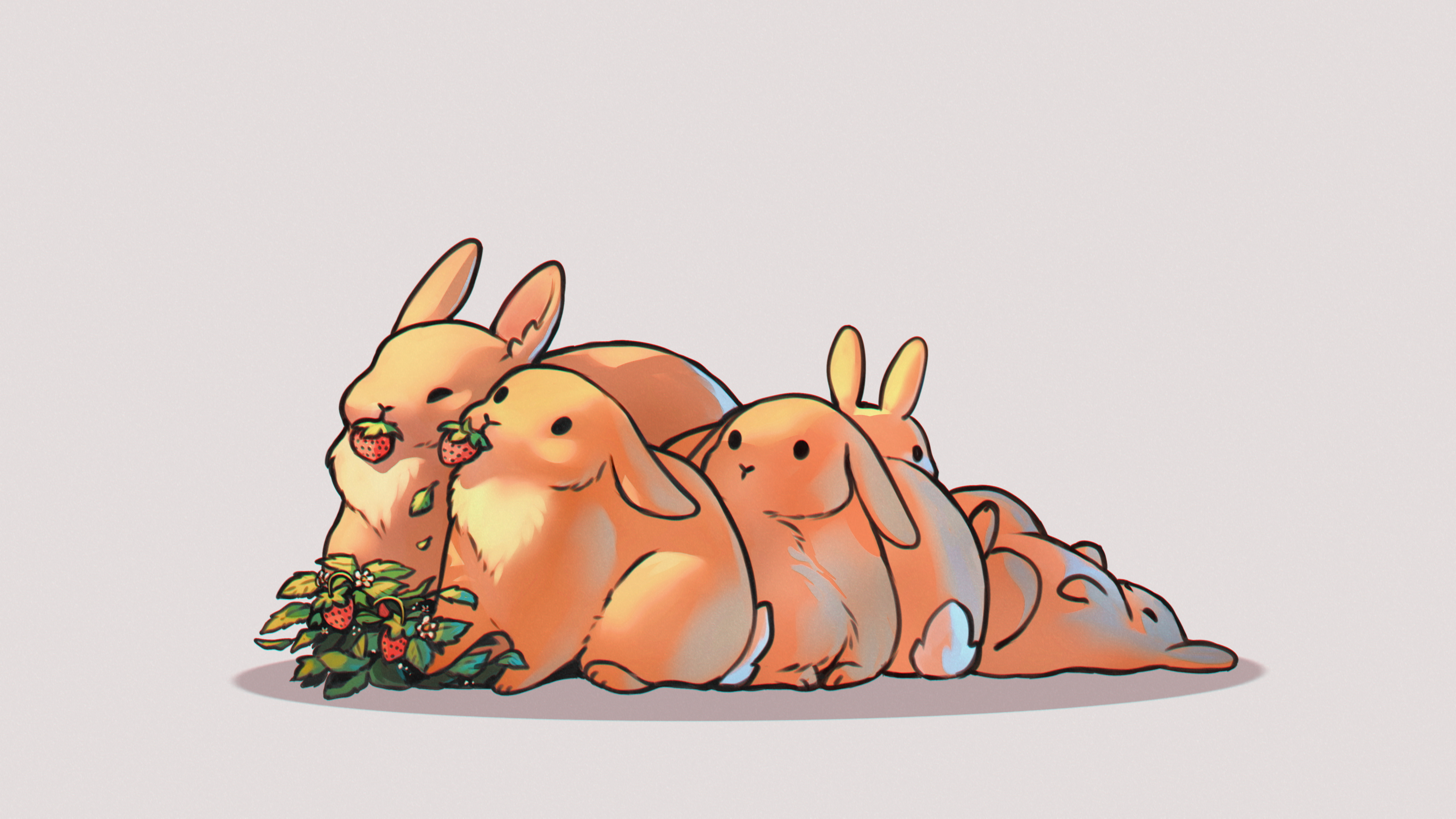 Free download Strawberry rabbit eat cartoon white background computer wallpaper 4K wallpaper, Wallpaper(s) website provided.
