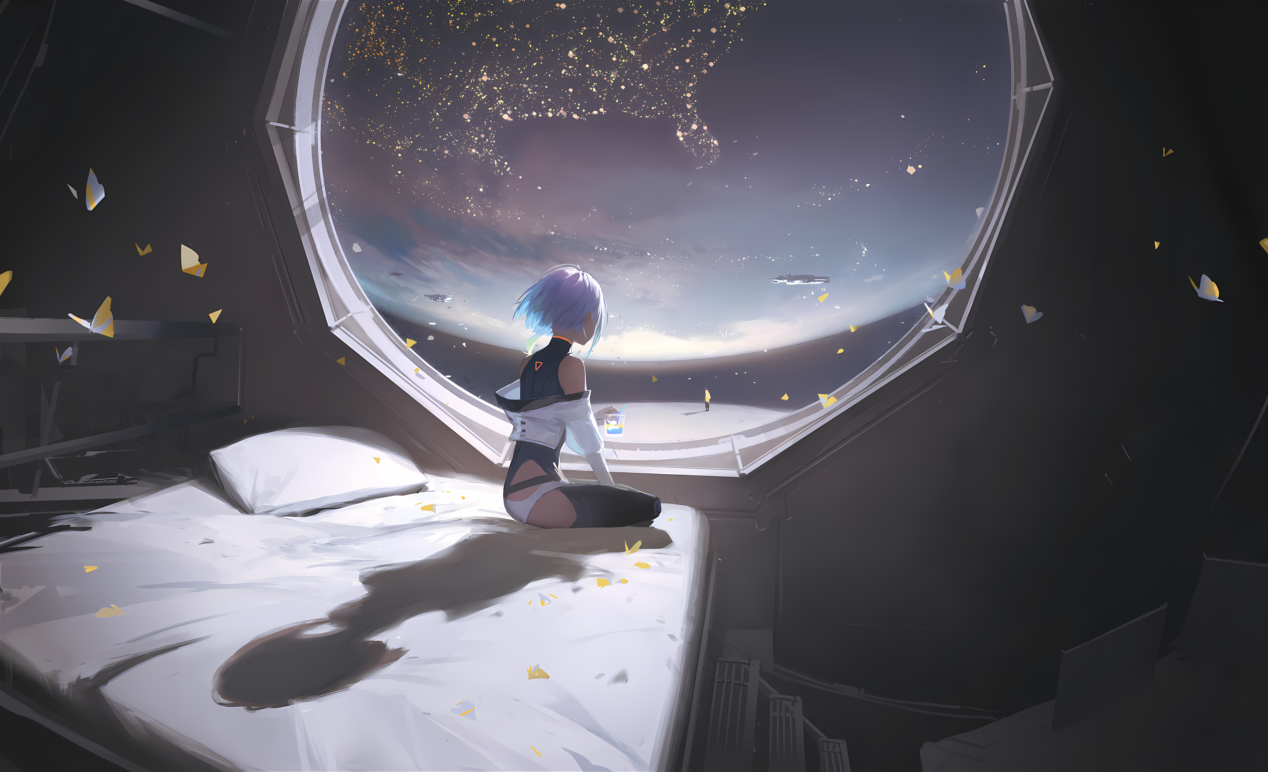 Free download Graffiti Bed Cyberpunk Anime Planet Window 4K Wallpaper, Wallpaper(s) website provided.