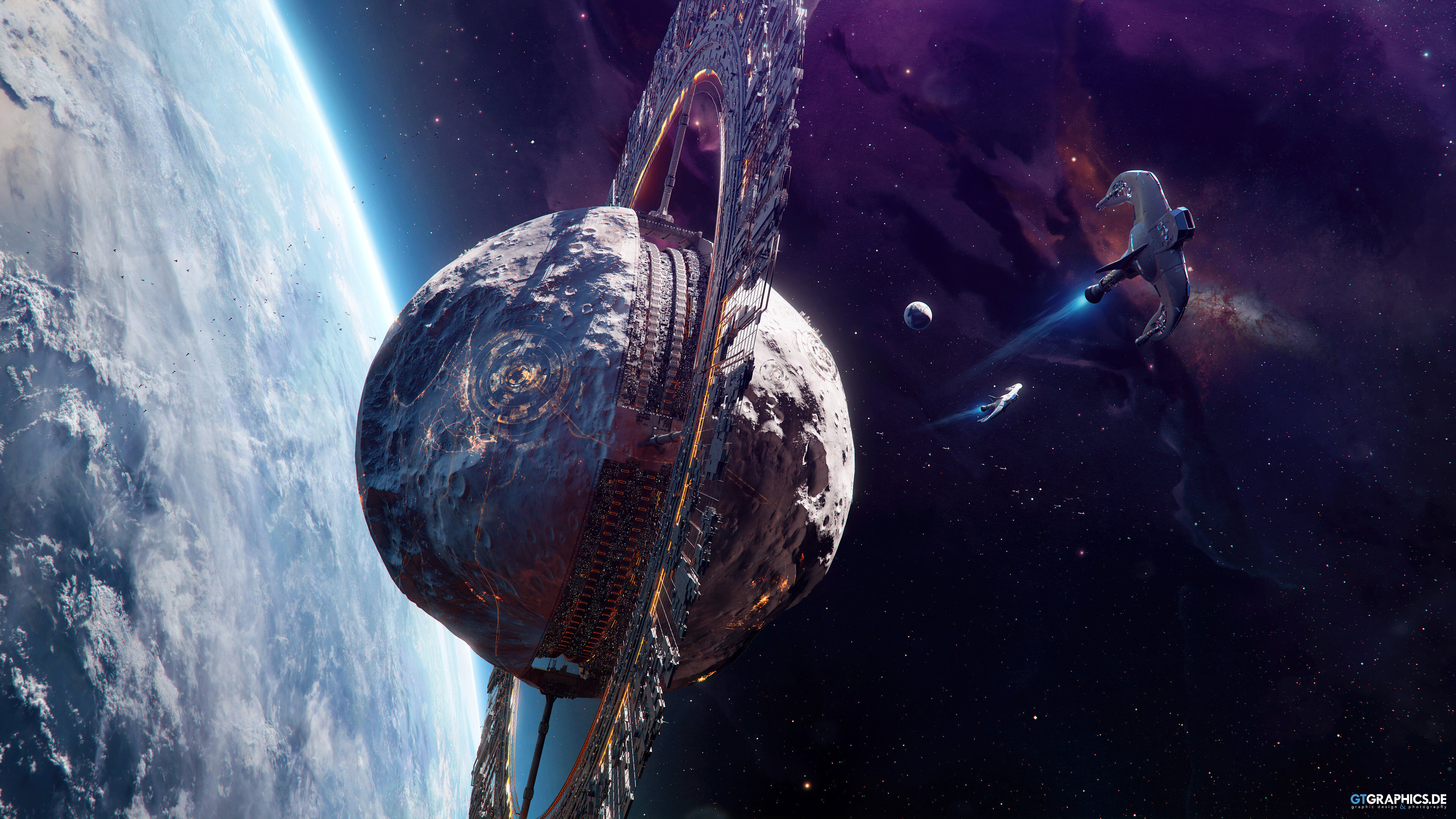 Free download AI Art Space Art Picture Illustration Space Planet Galli Spaceship Meteorite Graphics Computer Wallpaper 4K Wallpaper, Wallpaper(s) website provided.