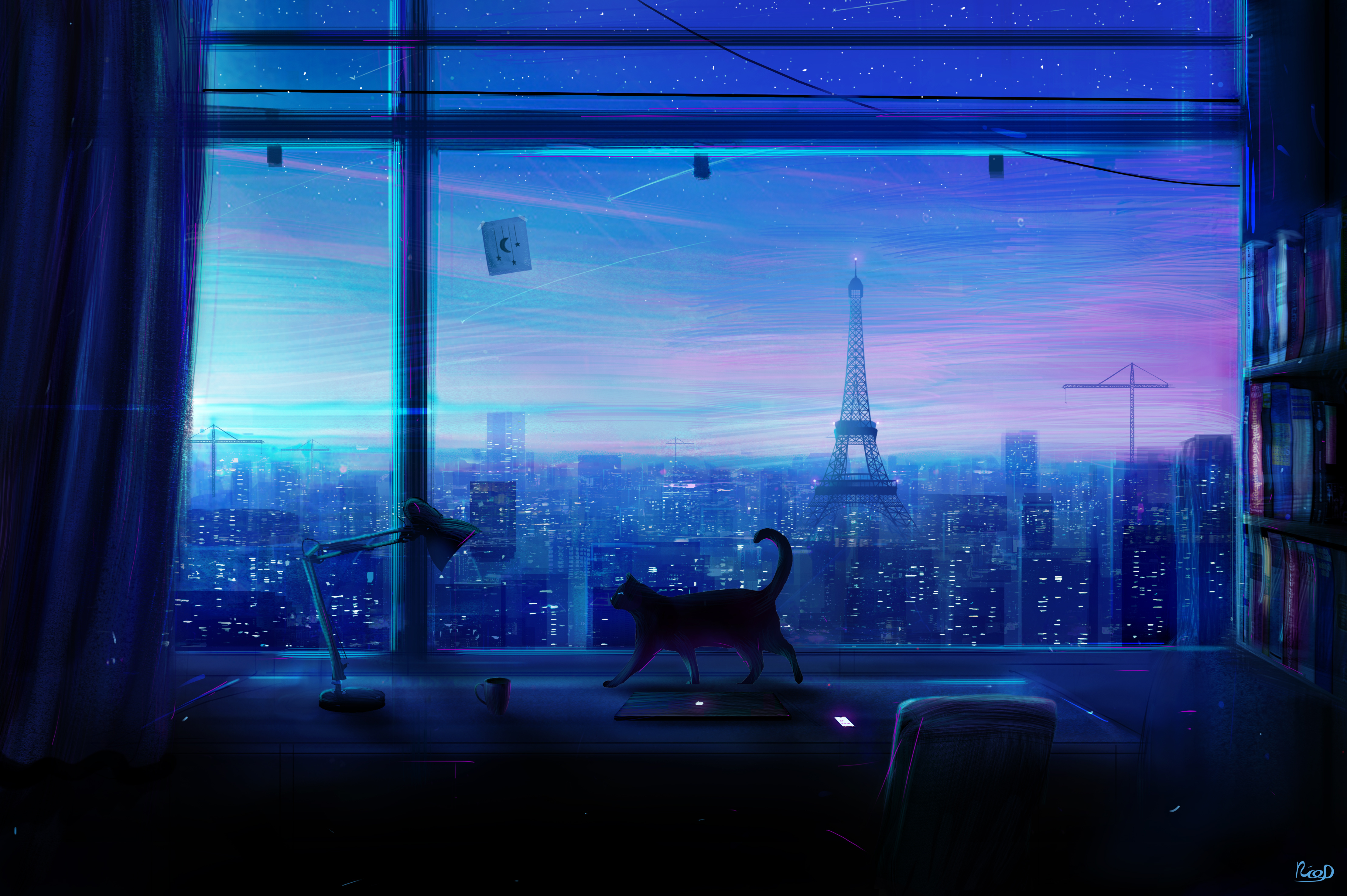 Free download Architecture Bedroom Light City City Light Eiffel Tower Blue Computer Wallpaper 4K Wallpaper, Wallpaper(s) website provided.