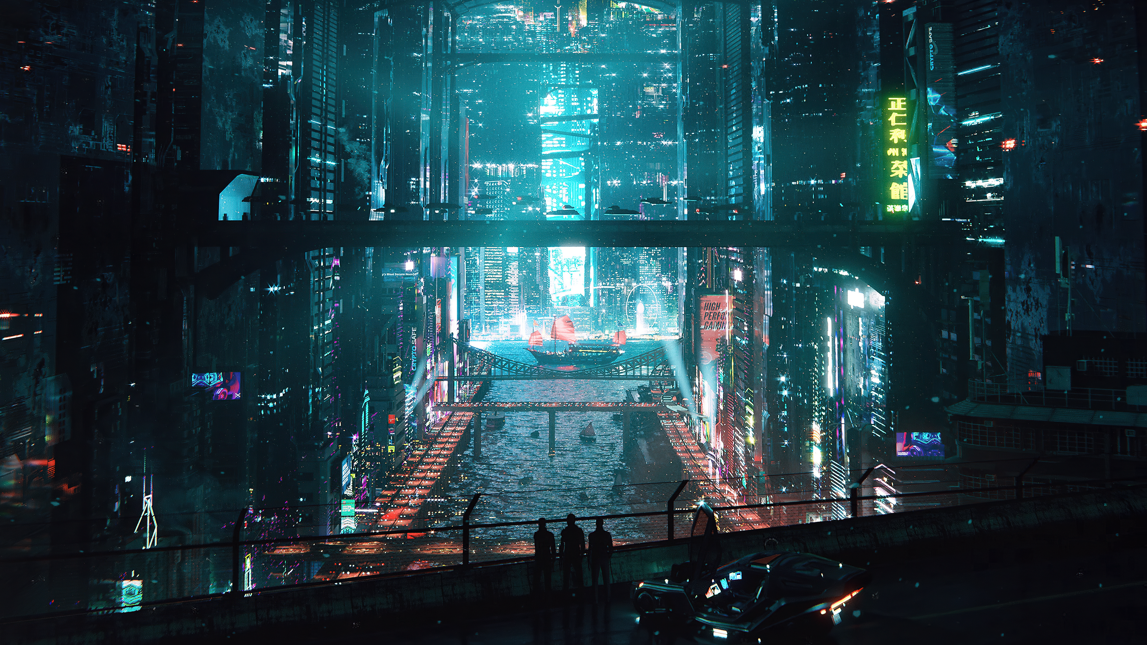 Free download Neon Lights Futurism Night AI Art Computer Wallpaper 4K Wallpaper, Wallpaper(s) website provided.