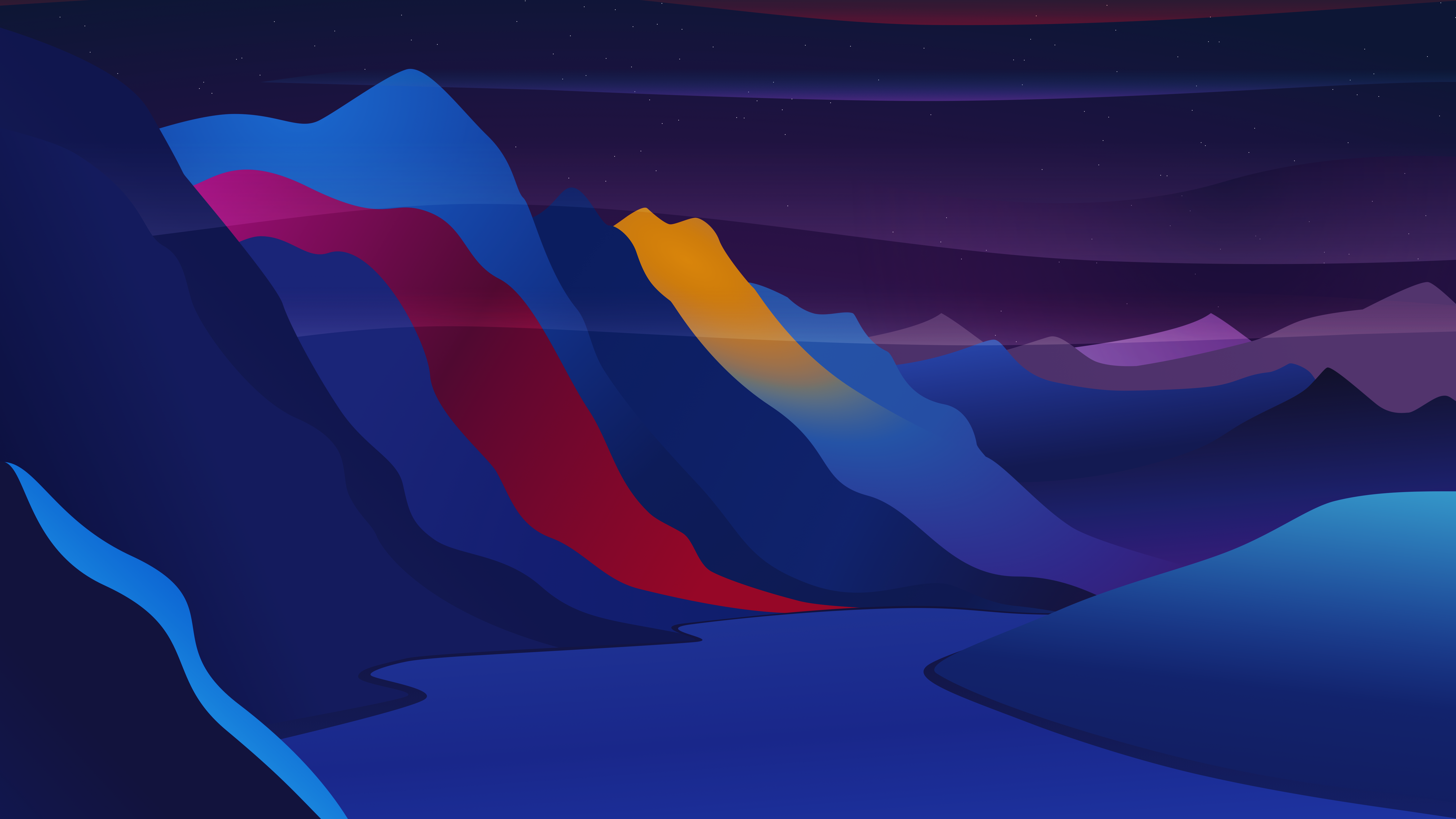Free download AI art illustration landscape river mountains valley colorful night nature simple background minimalism stars water 4K wallpaper, Wallpaper(s) website provided.