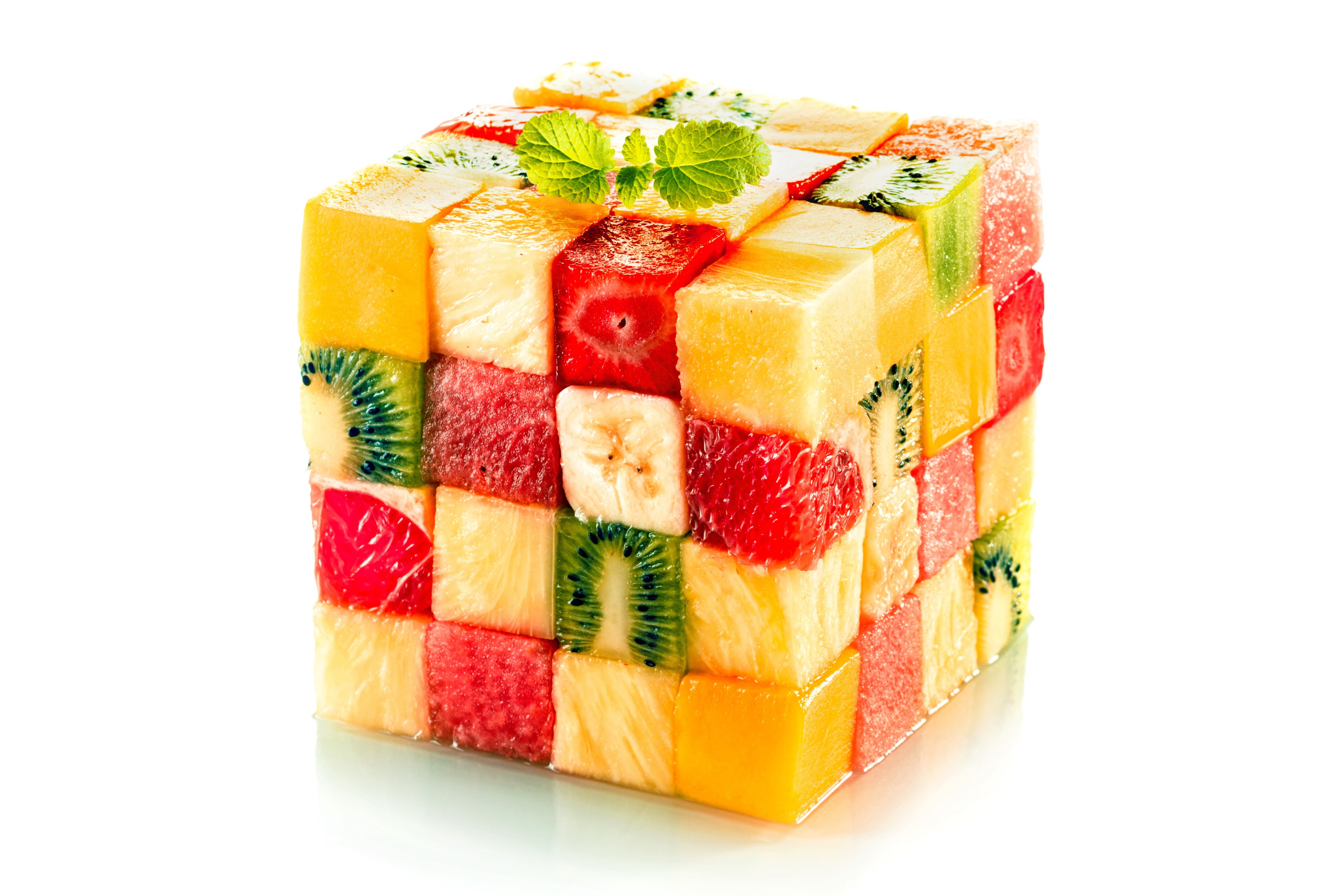 Free download Fruit Kiwi Fruit Food Pineapple Strawberry Cube Block Simple Background White Background Creative 4K Wallpaper, Wallpaper(s) website provided.