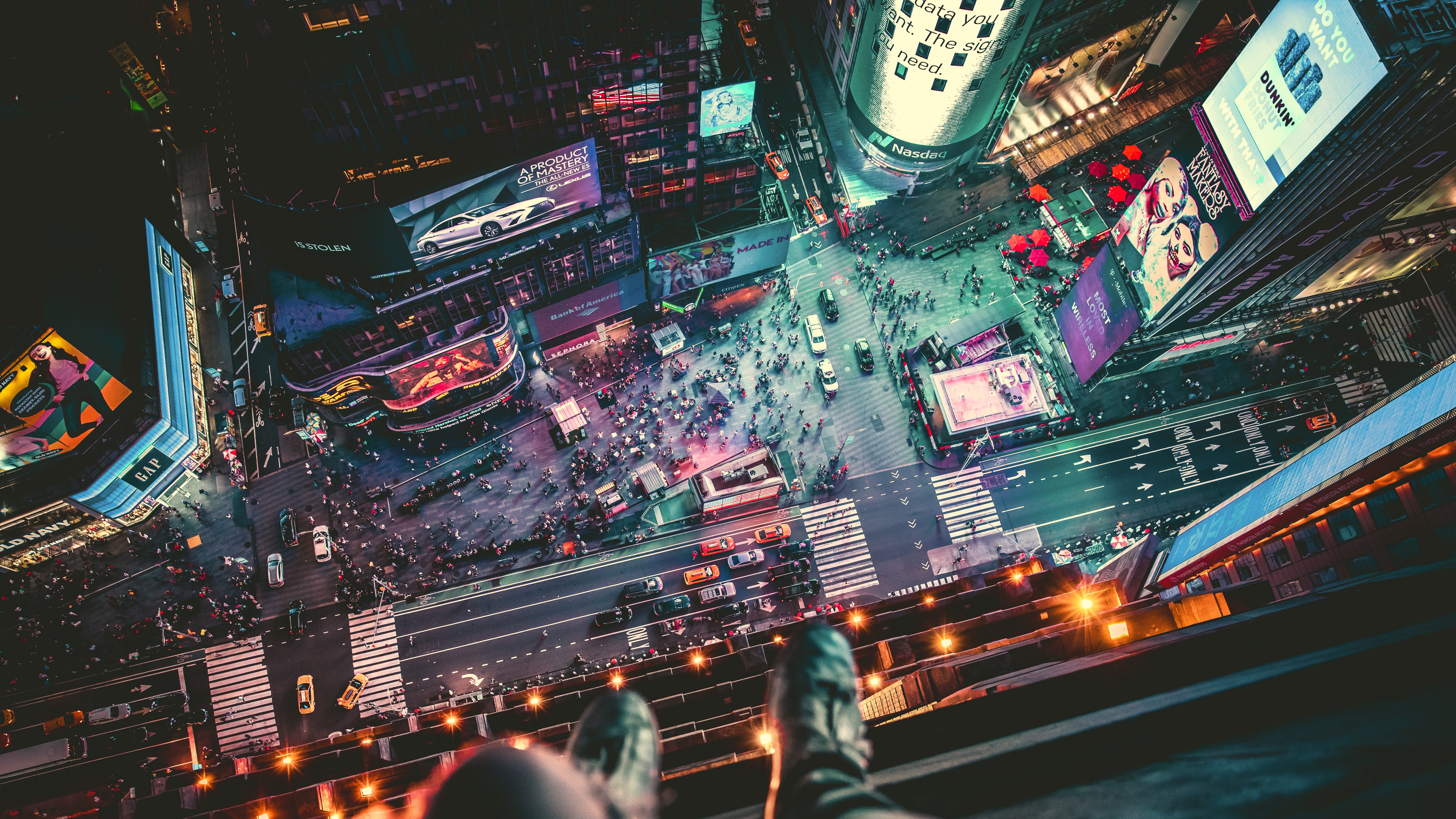 Free download New York City Skyscrapers Traffic Times Square Street Lights Top View Computer Wallpaper 4K Wallpaper, Wallpaper(s) website provided.
