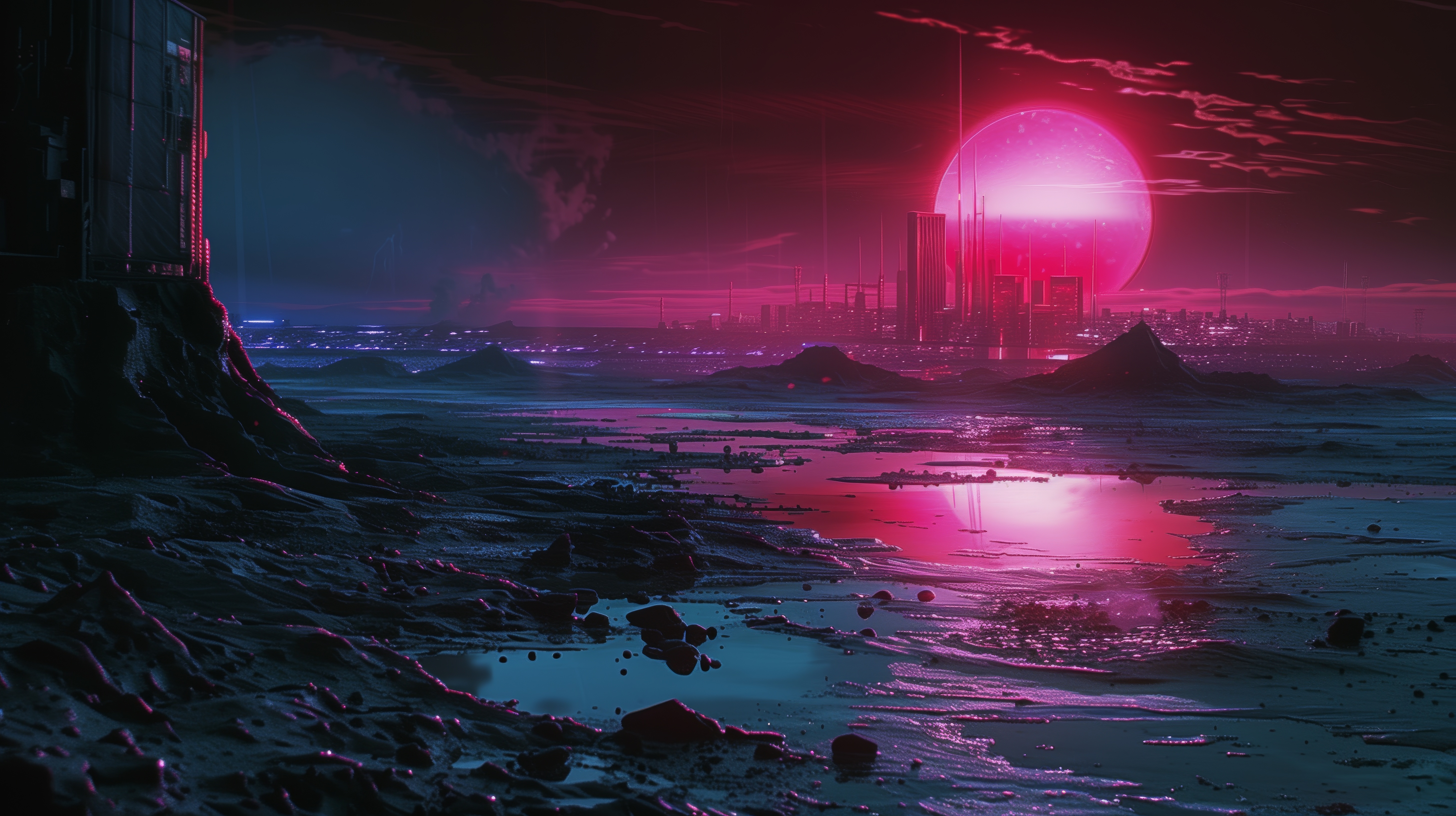 Free download AI Art Illustration Pink Sunset City Computer Wallpaper 4K Wallpaper, Wallpaper(s) website provided.