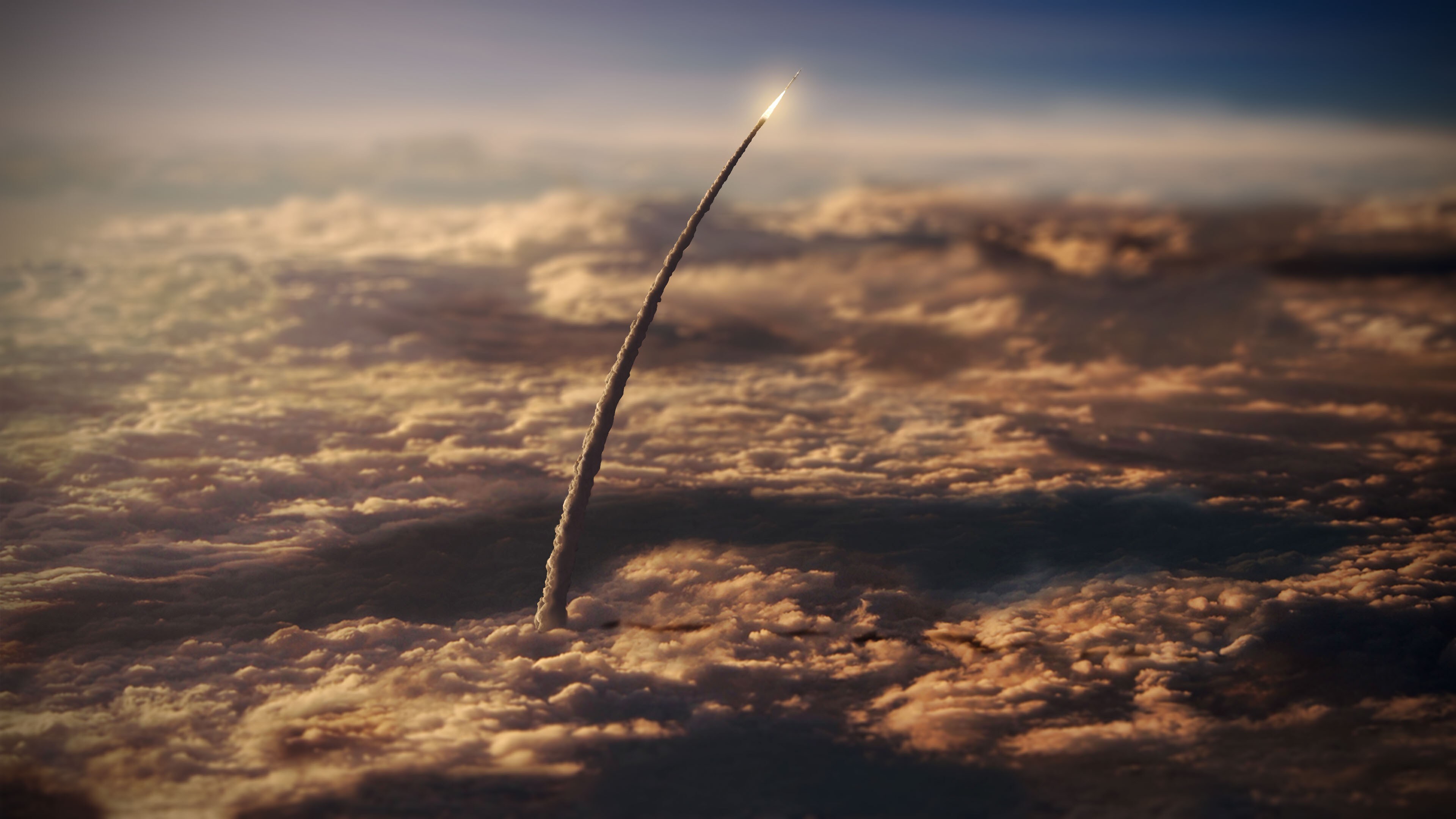 Free download Tilt Shift Cloud Rocket Smoke Launch Atmosphere Ultra-Wide Computer Wallpaper 4K Wallpaper, Wallpaper(s) website provided.