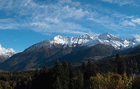Free download Nature Landscape Mountains Snow Peak Clouds Sky Snow Trees 4K Wallpaper, Wallpaper(s) website provided.