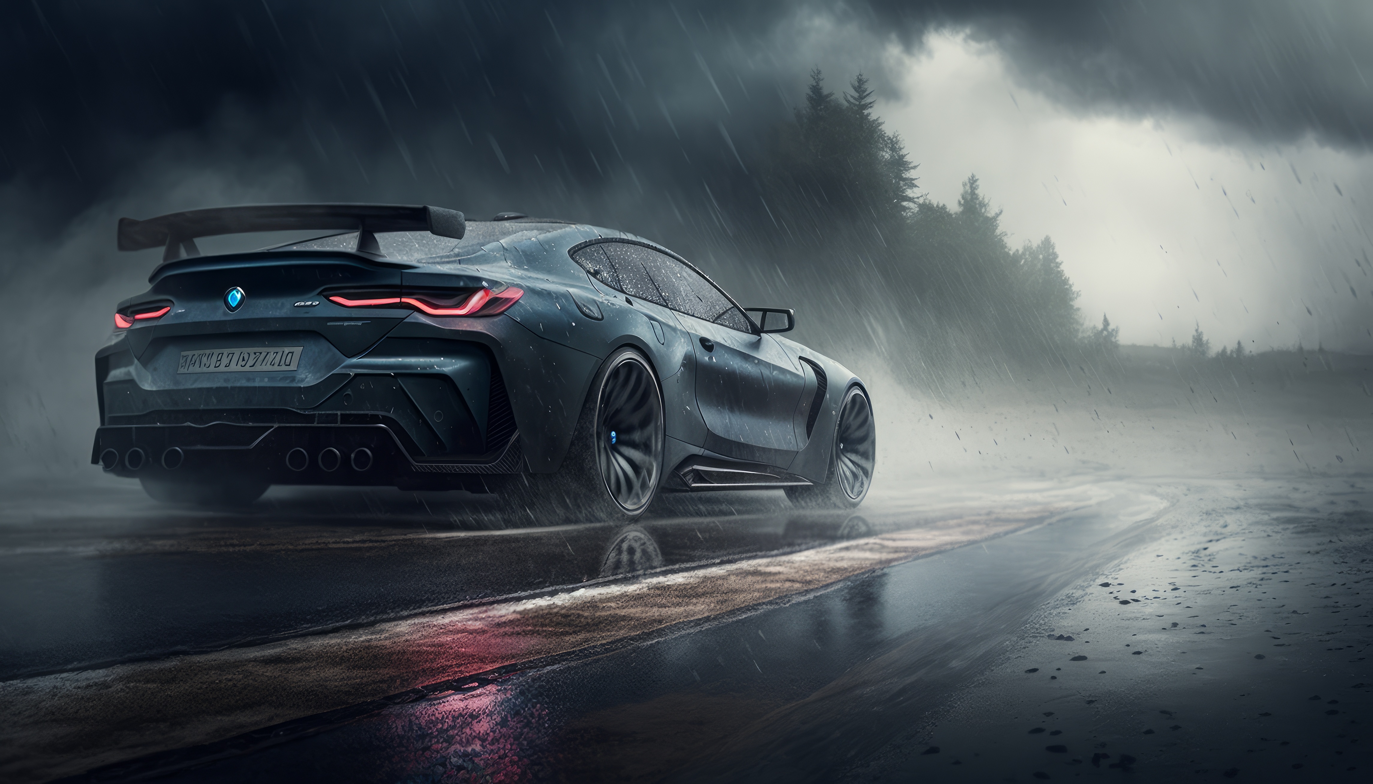 Free download Car Smoke Tail Lights License Plate Road Rain Rear View 4K Wallpaper, Wallpaper(s) website provided.