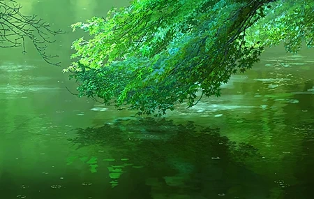 Free download Shinkai Makoto Plants Animation Water Nature Outdoor Reflection Garden Green 4K Wallpaper, Wallpaper(s) website provided.