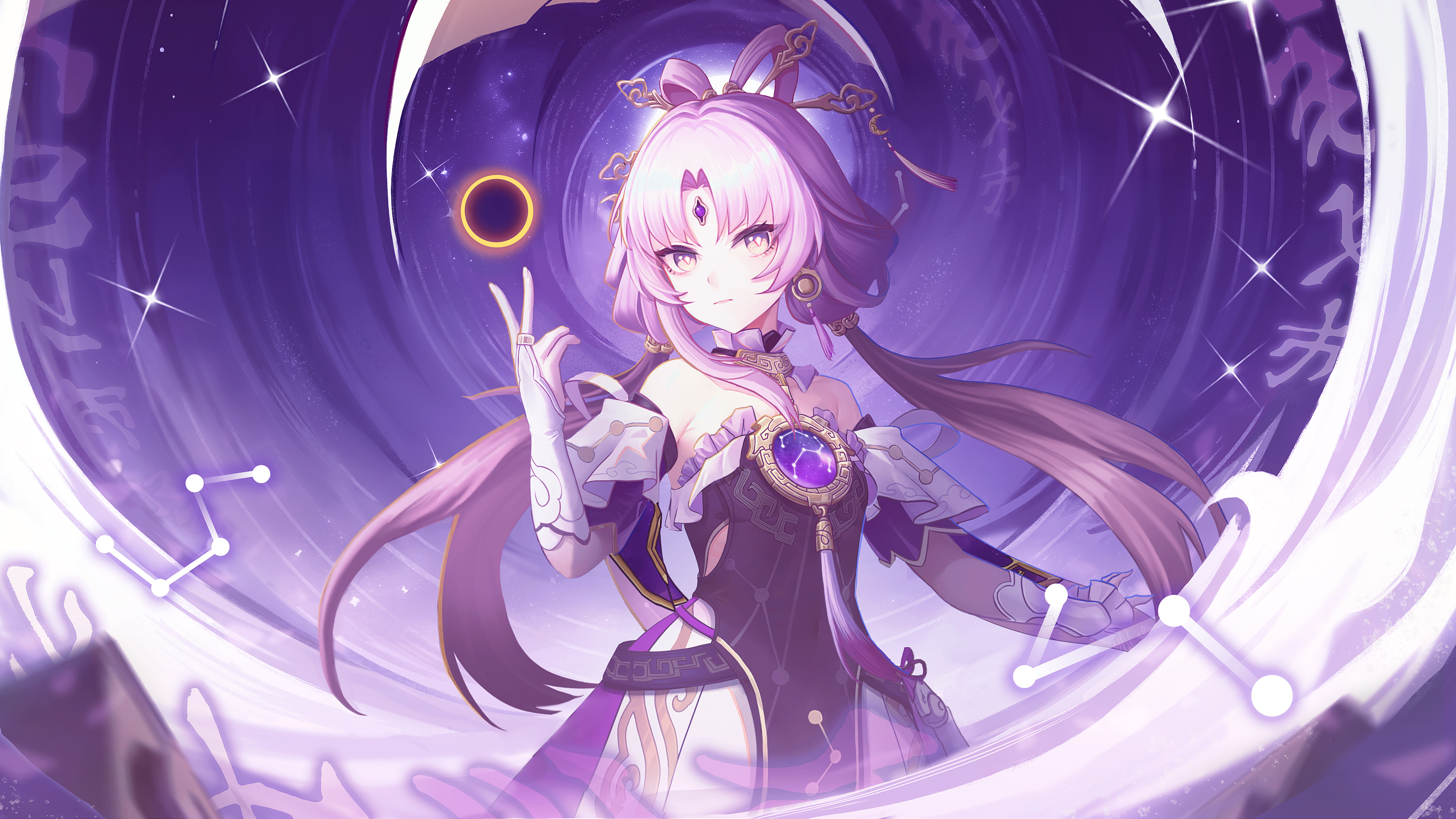 Free download Long hair Pink hair Shoulders Electronic Games Girls Anime Yellow Eyes Dress Celebrity Twins 4K Wallpaper, Wallpaper(s) website provided.