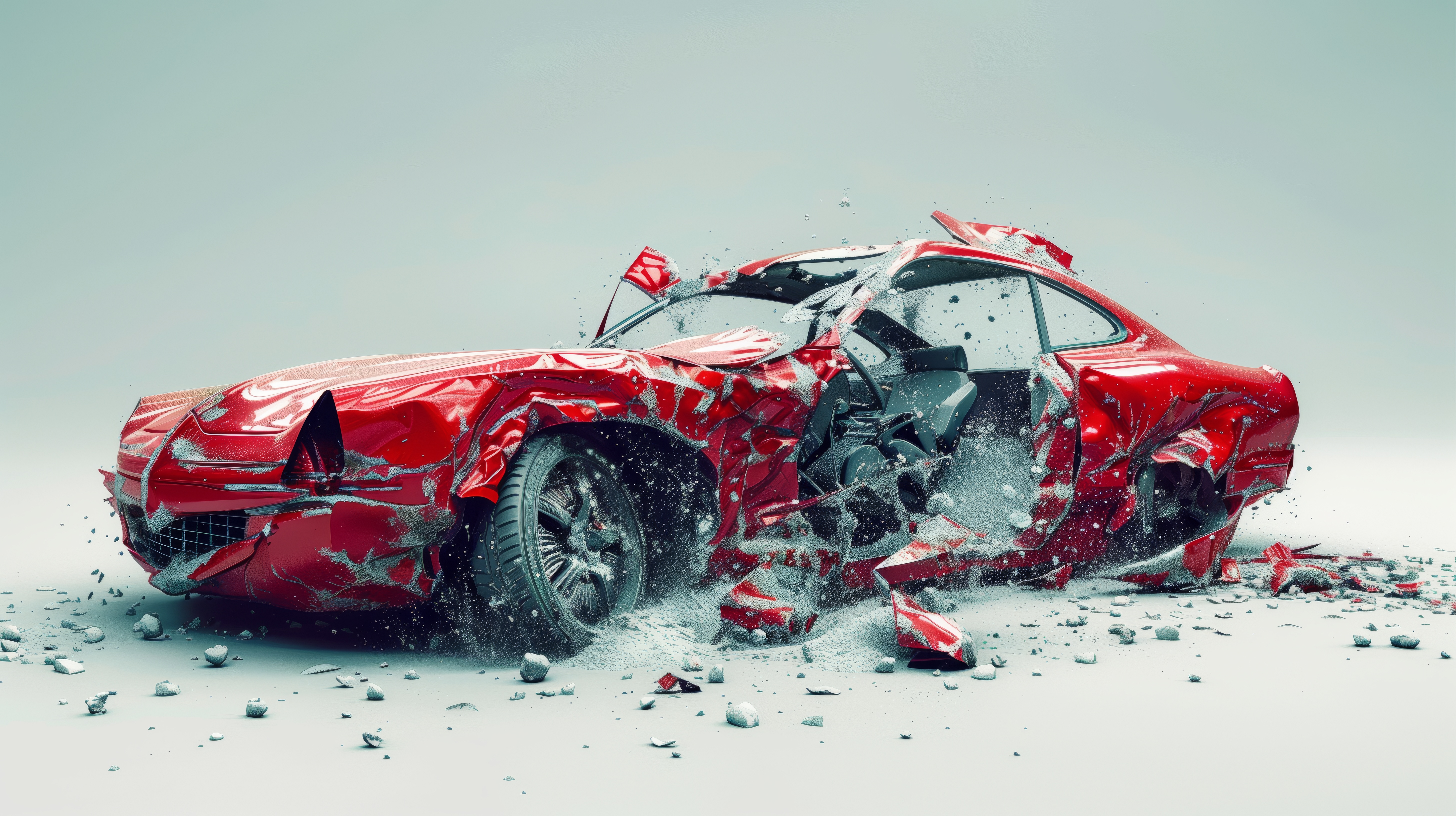 Free download AI Art Wreck Red Car Computer Wallpaper 4K Wallpaper, Wallpaper(s) website provided.