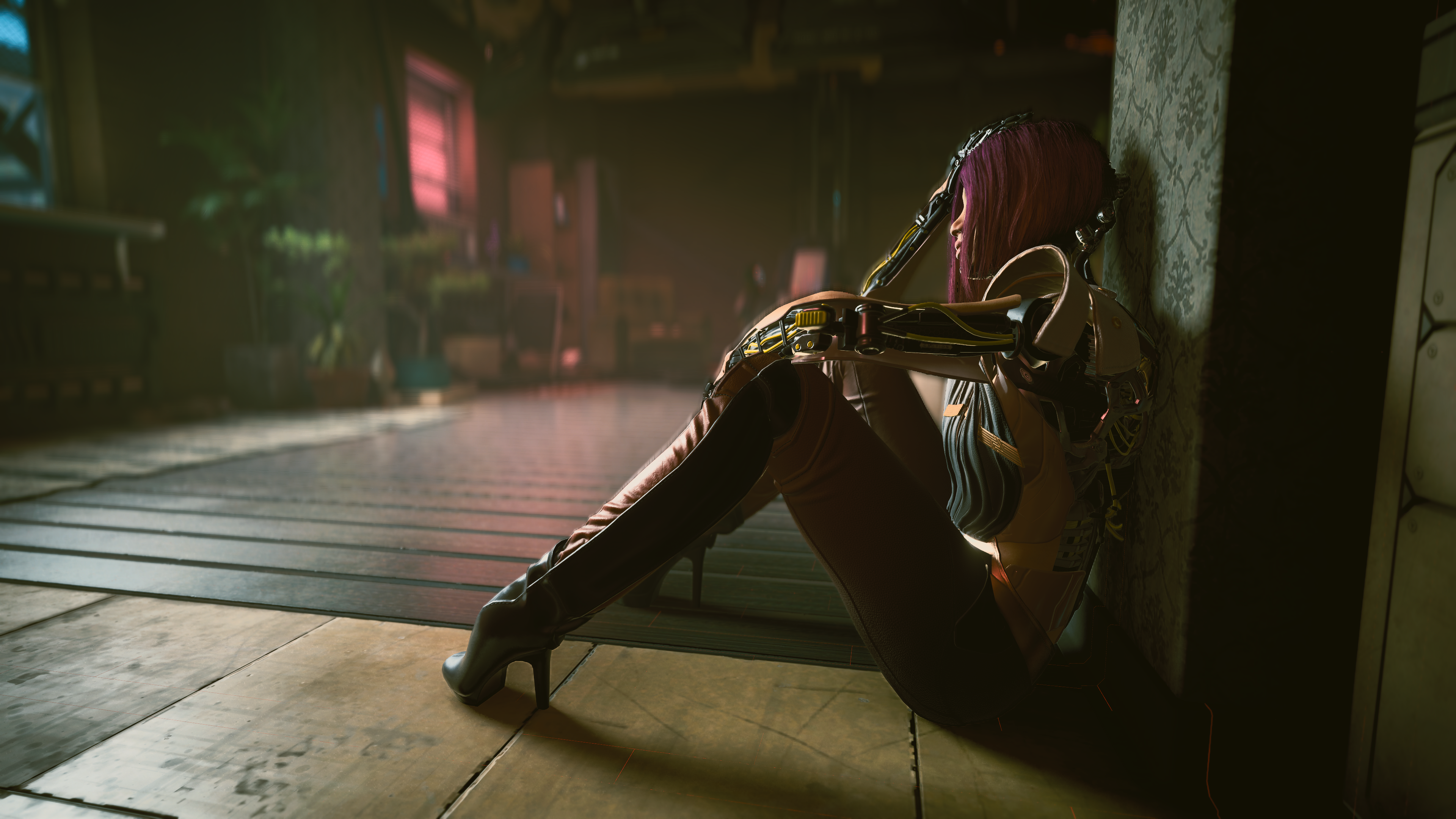 Free download Cyberpunk Electronic Game Art Girl High Heels Robot Woman Short Hair Sitting 4K Wallpaper, Wallpaper(s) website provided.