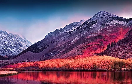 Free download Landscape Mountains Lake Plant Environment Red Nature 4K Wallpaper, Wallpaper(s) website provided.