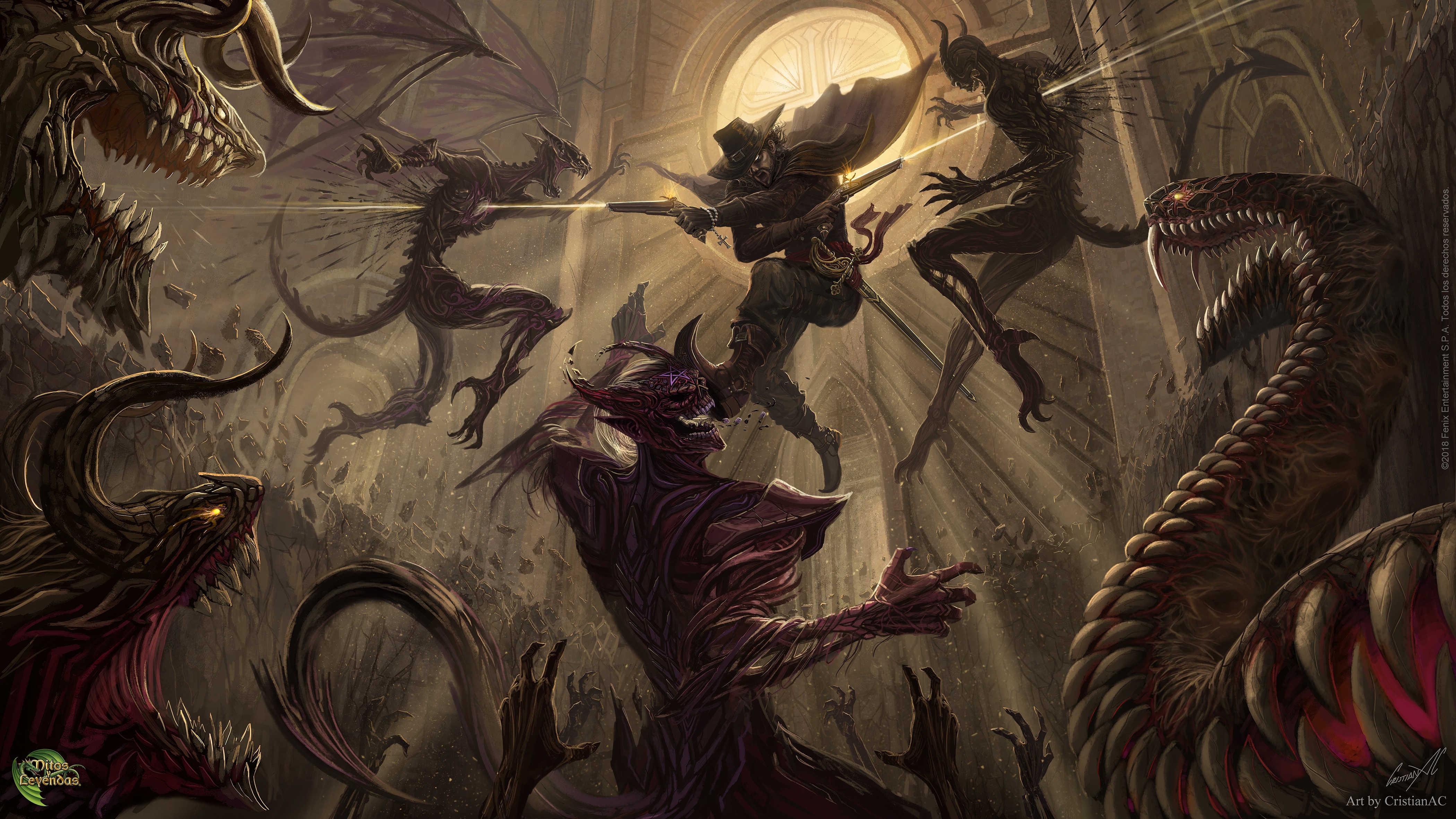 Free download Fighting Demons Creatures Fantasy Art AI Art 4K Wallpapers, Wallpaper(s) website provided.