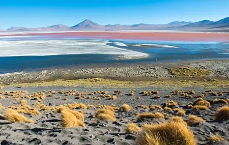 Free download nature lake mountains sand rocks shrub landscape salt lake sunshine 4K wallpaper, Wallpaper(s) website provided.