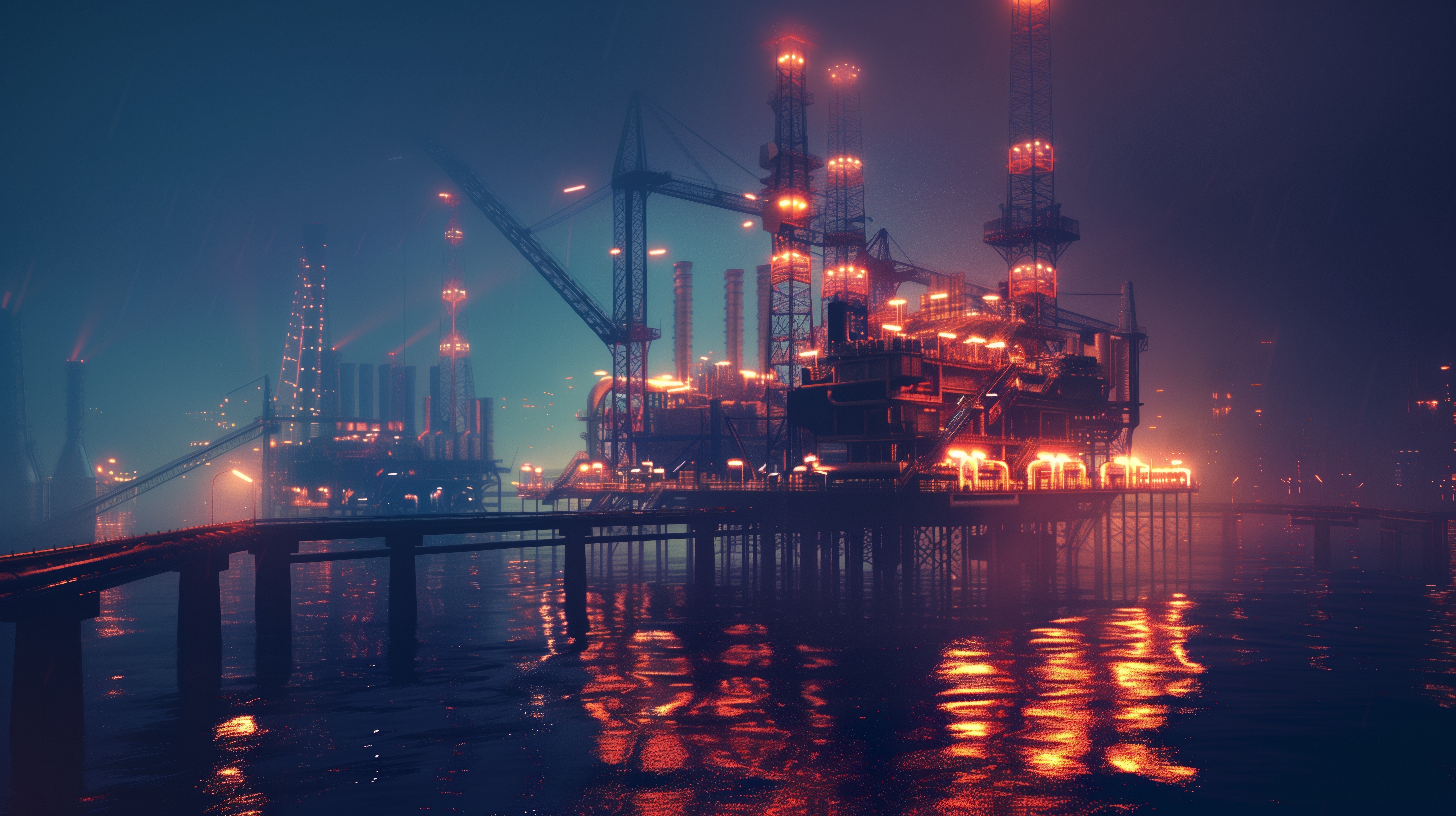 Free download Oil Drilling Platform Night Computer Wallpaper 4K Wallpaper, Wallpaper(s) website provided.