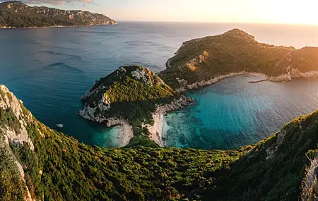 Free download sea greece beach cliff forest sunset island rock wave mountain view nature landscape 4K wallpaper, Wallpaper(s) website provided.