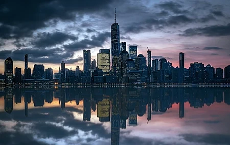 Free download Photography City Landscape Clouds River Reflection Water Skyscrapers Night Sky 4K Wallpaper, Wallpaper(s) website provided.