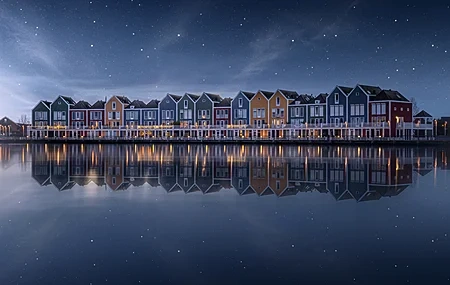Free download Photography House Water Reflection Lake Colorful Stars Sky Starry Night 4K Wallpaper, Wallpaper(s) website provided.