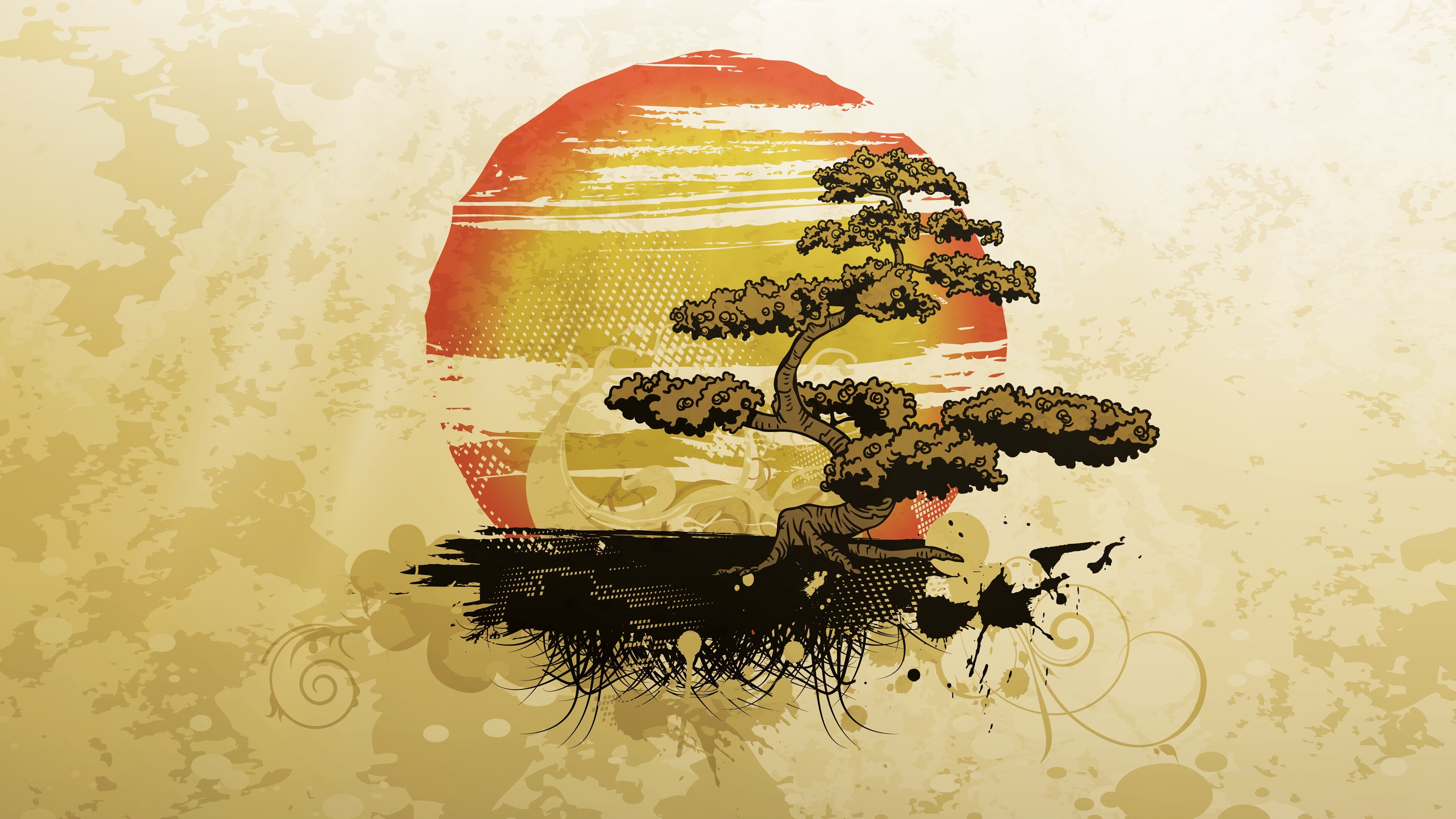 Free download AI Art Garbage Bonsai Vector Art Orange Beige 4K Wallpaper, Wallpaper(s) website provided.