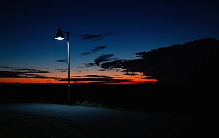 Free download Night lights dark road street lights sunset sky clouds 4K wallpaper, Wallpaper(s) website provided.