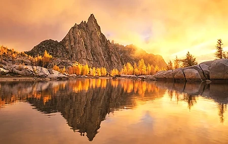Free download Nature Landscape Trees Autumn Rocks Water Lake Mountains Clouds 4K Wallpaper, Wallpaper(s) website provided.