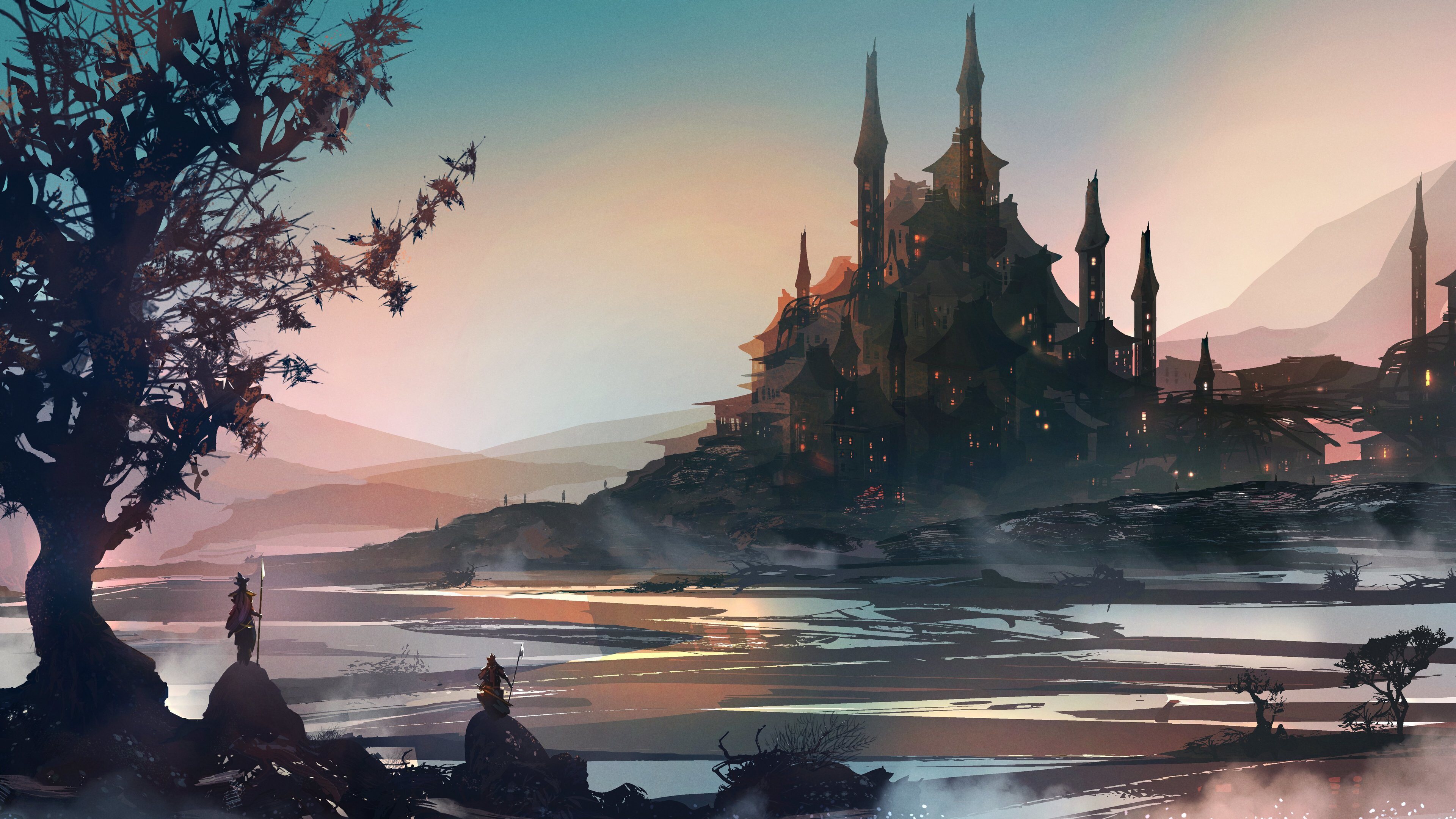 Free download Warrior Knight AI Art Castle Landscape Fantasy Art 4K Wallpaper, Wallpaper(s) website provided.