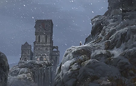 Free download man digital art digital painting landscape environment snowing rock architecture castle winter 4K wallpaper, Wallpaper(s) website provided.