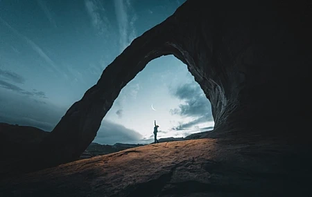 Free download Female Landscape Photography Cloud Moon Rock Formation Nature 4K Wallpaper, Wallpaper(s) website provided.