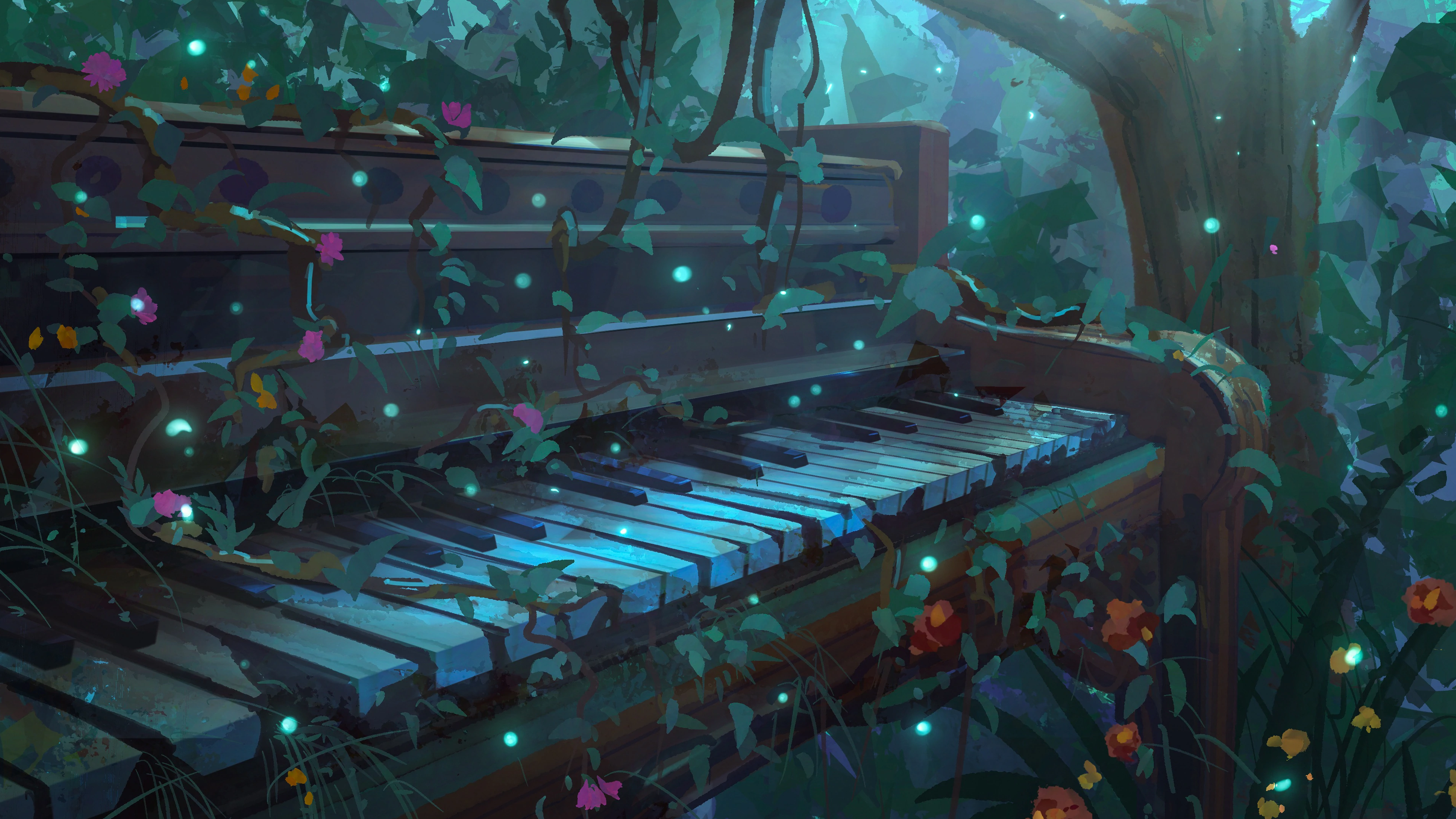 Free download AI Art Piano Forest Musical Instruments Weed Plants Flower Tree Leaves Sunshine Forest Steel 4K Wallpaper, Wallpaper(s) website provided.
