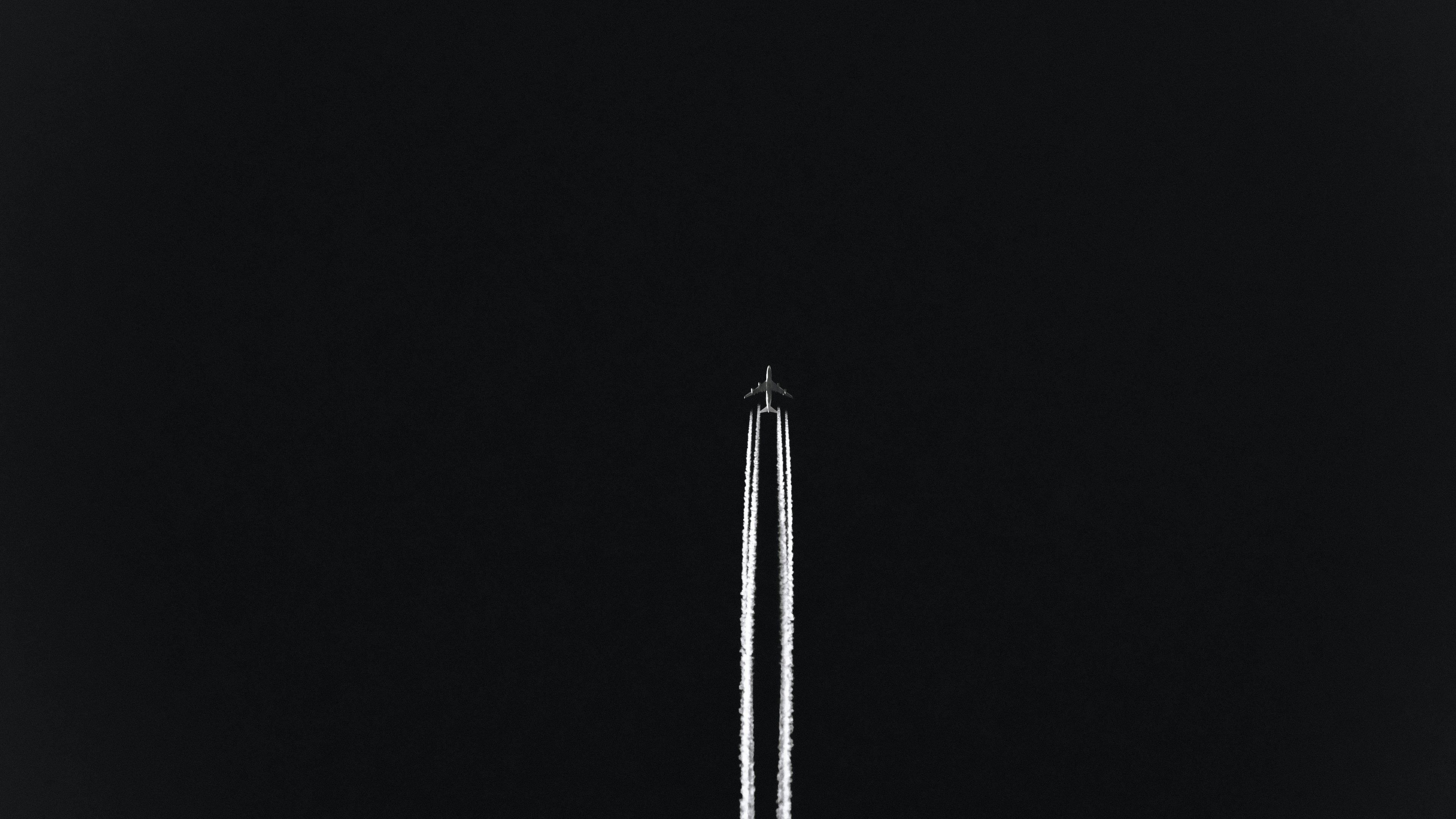 Free download Airplane Sky Smoke Simple Background Black Background Minimalism Monochrome 4K Wallpaper, Wallpaper(s) website provided.