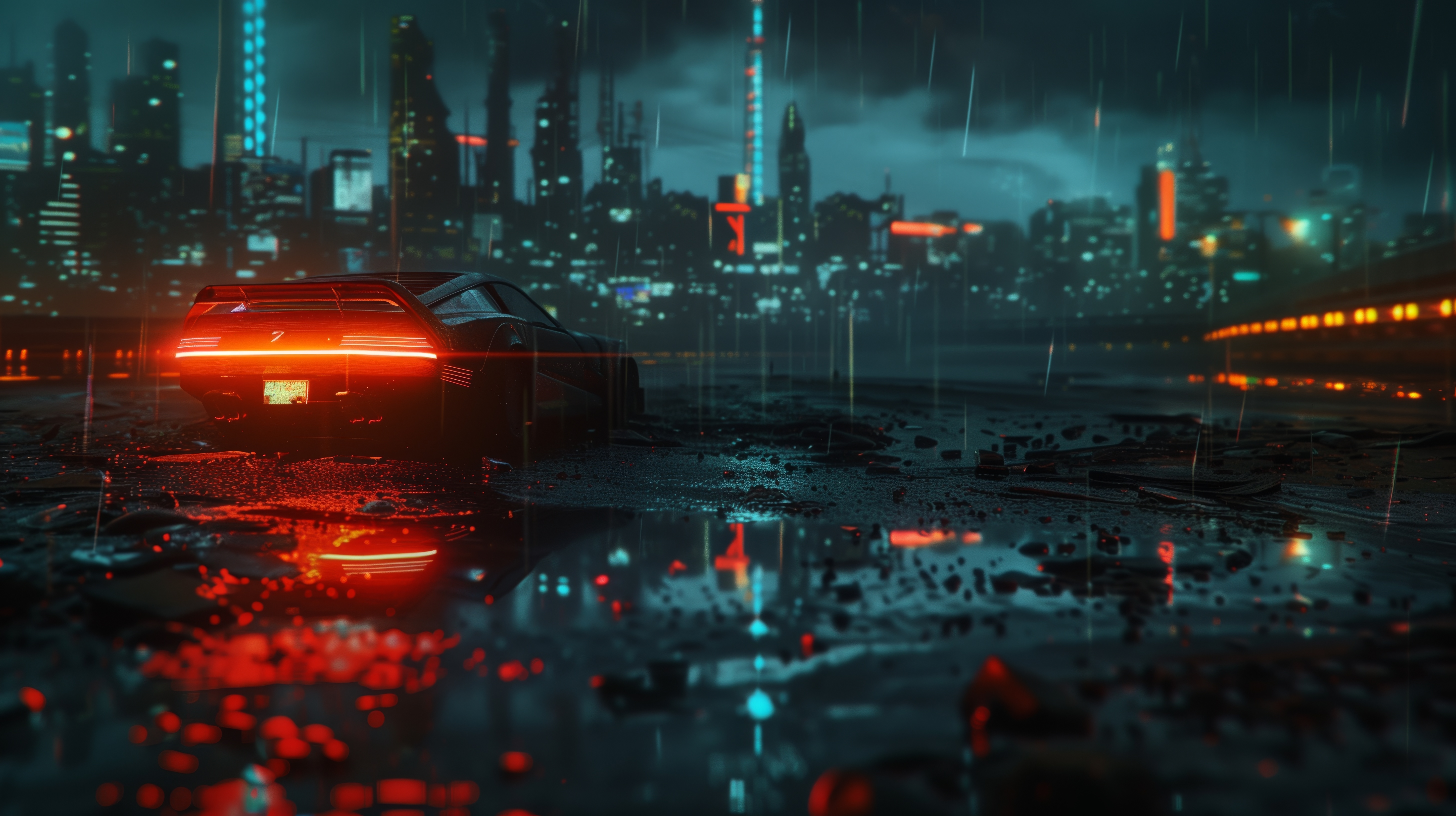 Free download AI Art Science Fiction Cyberpunk City Car Rain Futurism Computer Wallpaper 4K Wallpaper, Wallpaper(s) website provided.