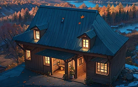 Free download Art Maple Leaf House Night Leaves Water Tree 4K Wallpaper, Wallpaper(s) website provided.