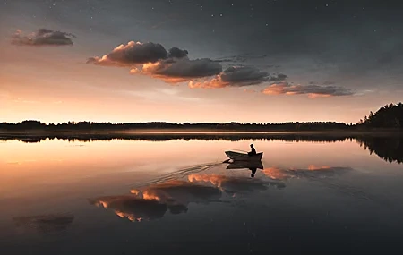 Free download Nature Landscape Photography Sunset Cloud Reflection Lake Boat Fishing Fish Stars 4K Wallpaper, Wallpaper(s) website provided.
