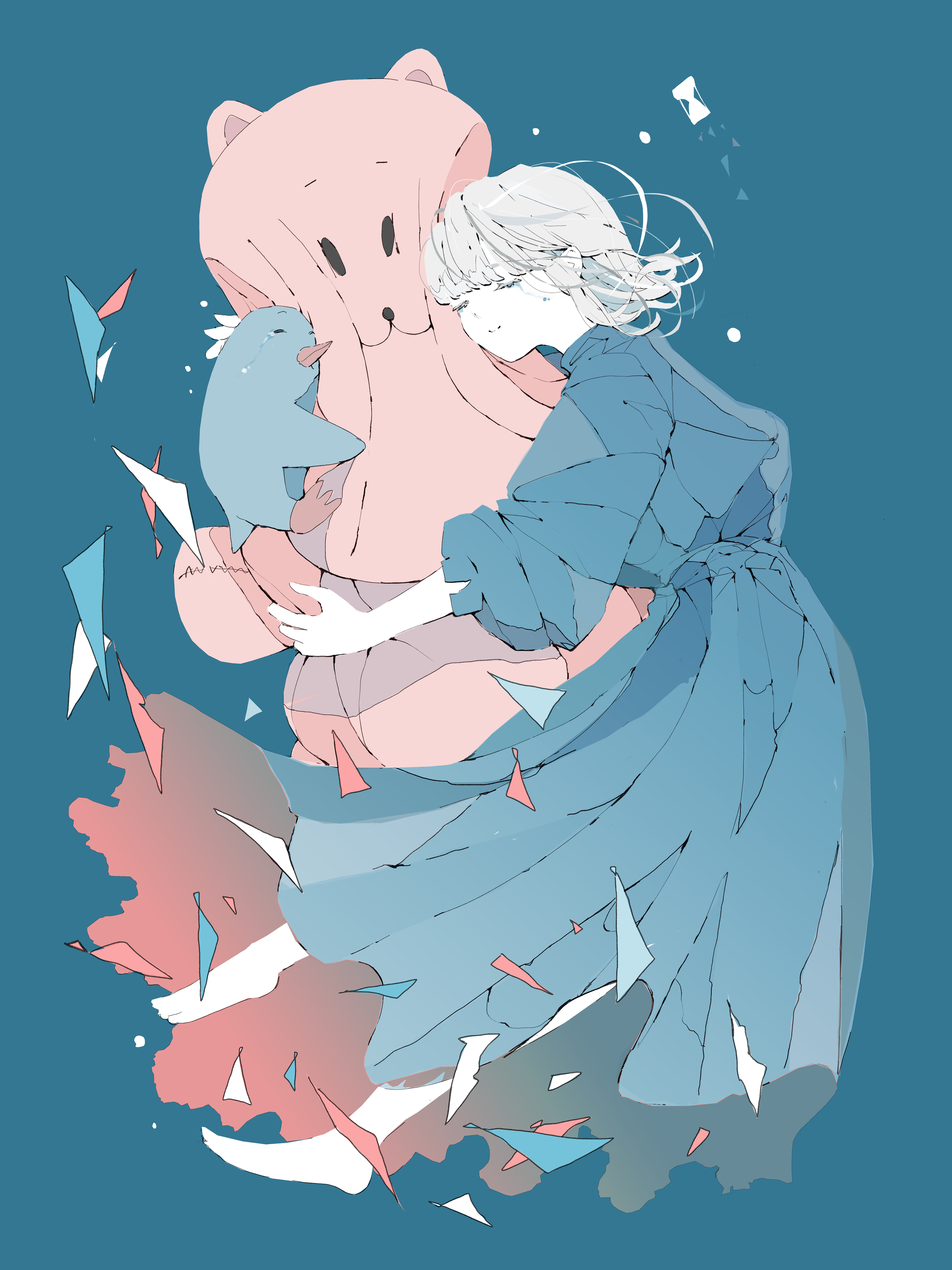 Free download Closed eyes Short hair anime girl dress blue background simple background minimalism mobile wallpaper 4K wallpaper, Wallpaper(s) website provided.