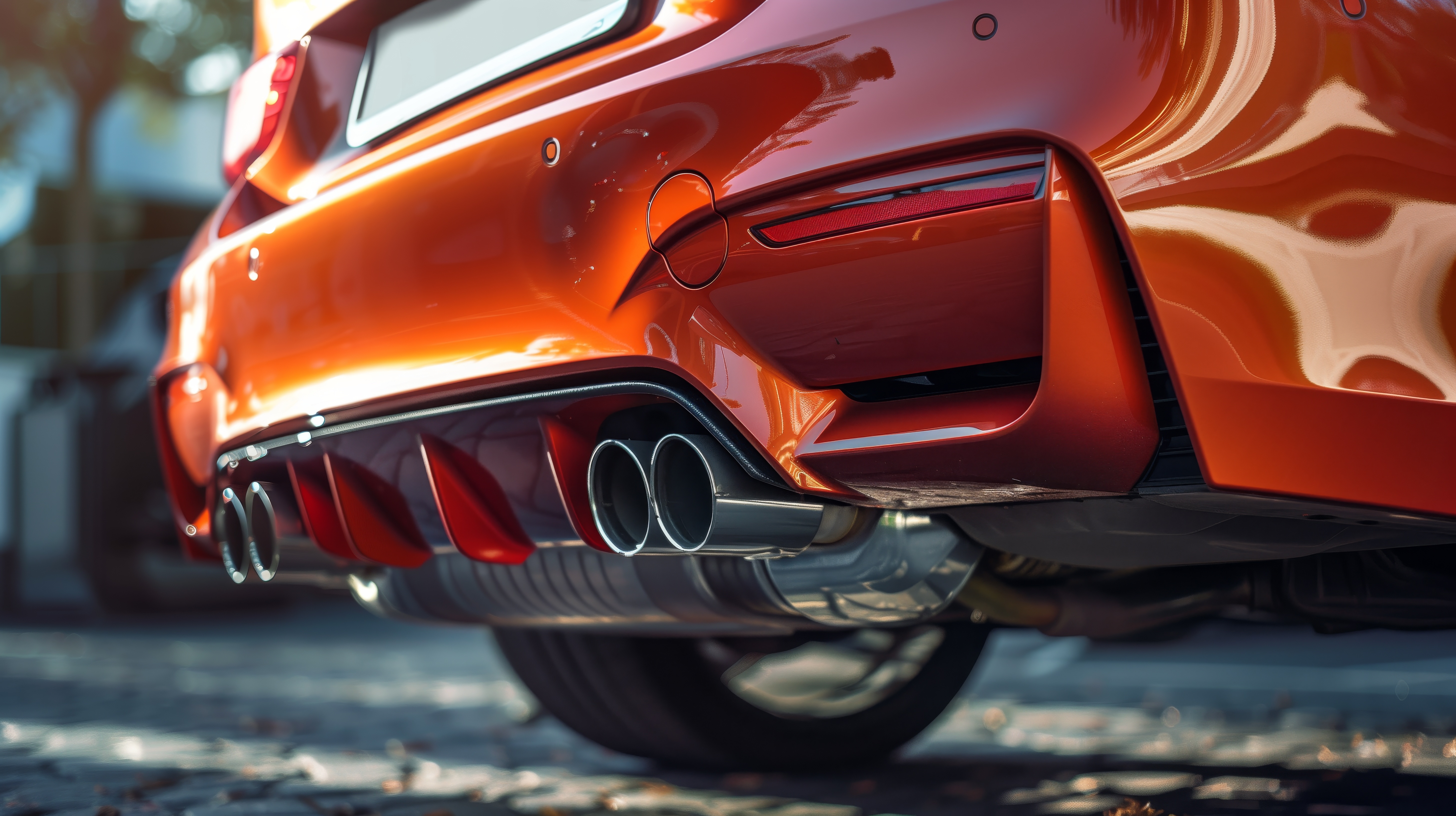 Free download AI Art Orange Sports Car Exhaust Pipe Depth of Field Computer Wallpaper 4K Wallpaper, Wallpaper(s) website provided.