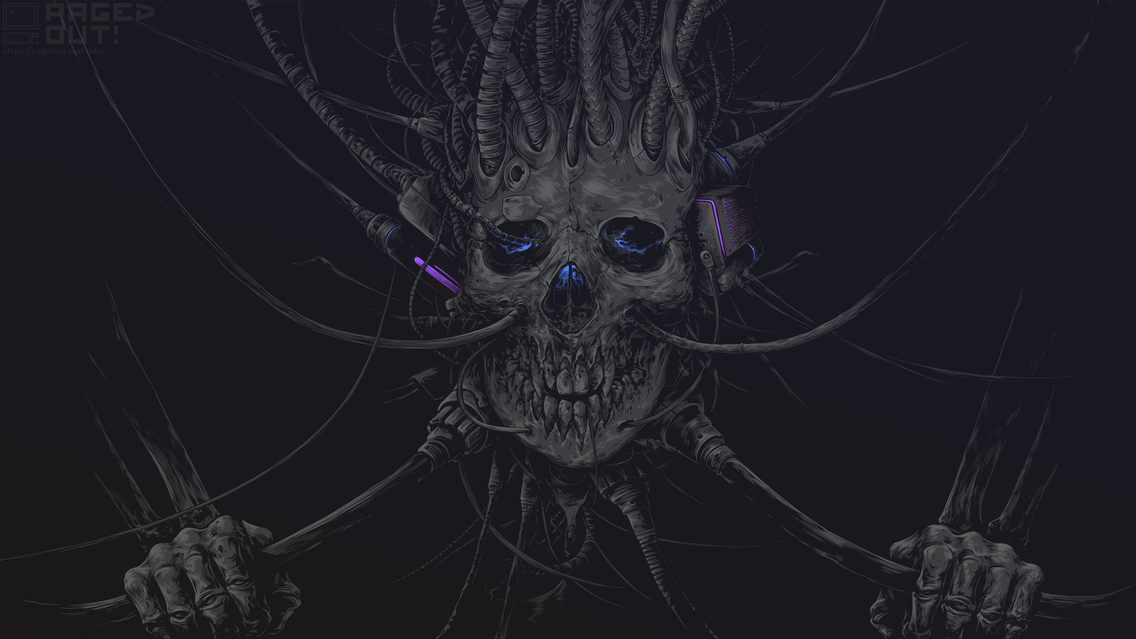 Free download Teeth Page Turn Skull Wires Simple Background Dark Background AI Art Minimalism 4K Wallpaper, Wallpaper(s) website provided.