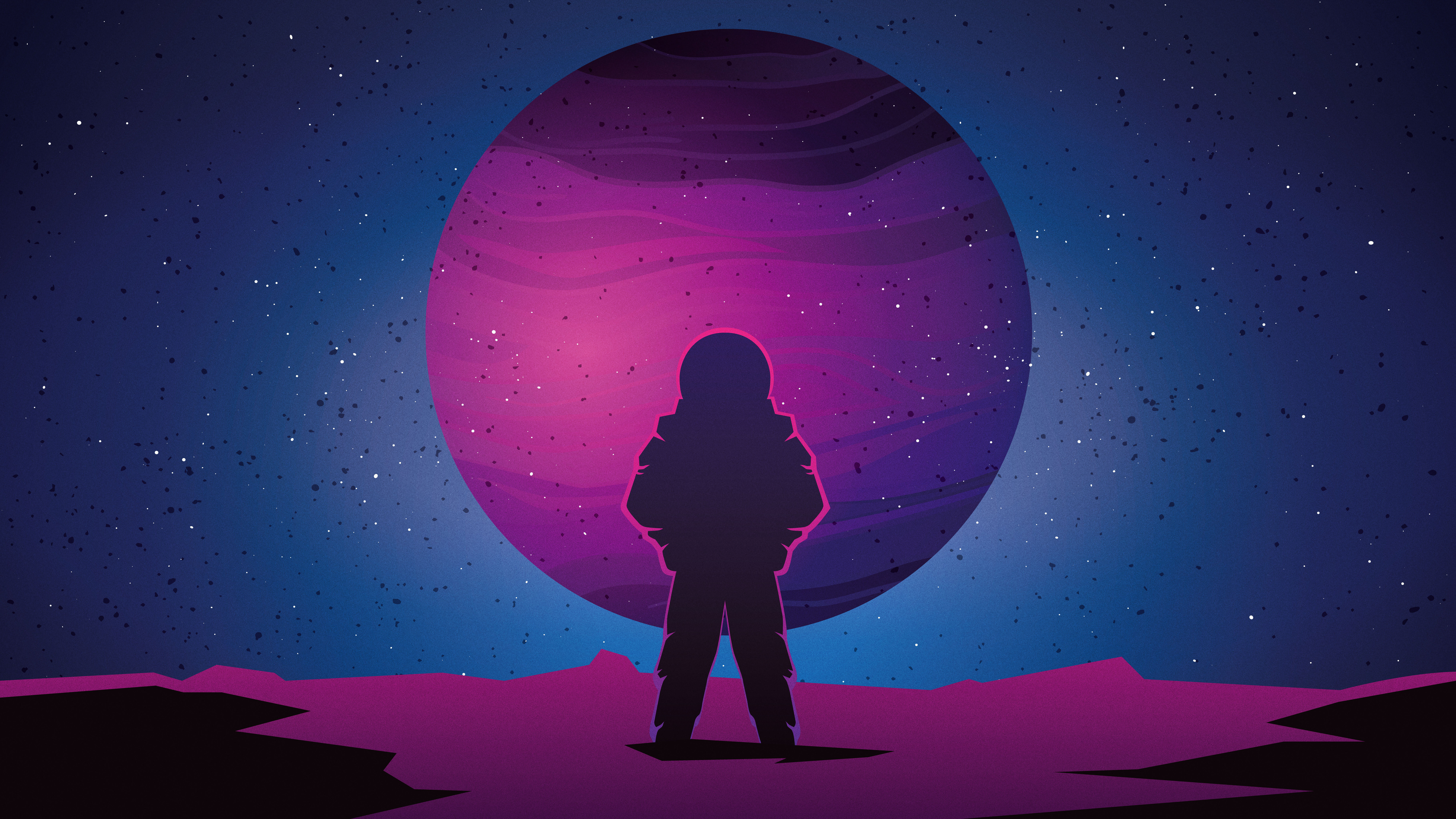Free download Astronaut AI Art Pictures Fantasy Art Silhouette Purple Blue Planet Space Space Art Simple Background 8K Wallpaper, Wallpaper(s) website provided.