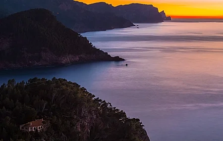 Free download Nature Landscape Mountains Water Coast Sky Trees Dawn Vision Sea Mansion Sunset 4K Wallpaper, Wallpaper(s) website provided.