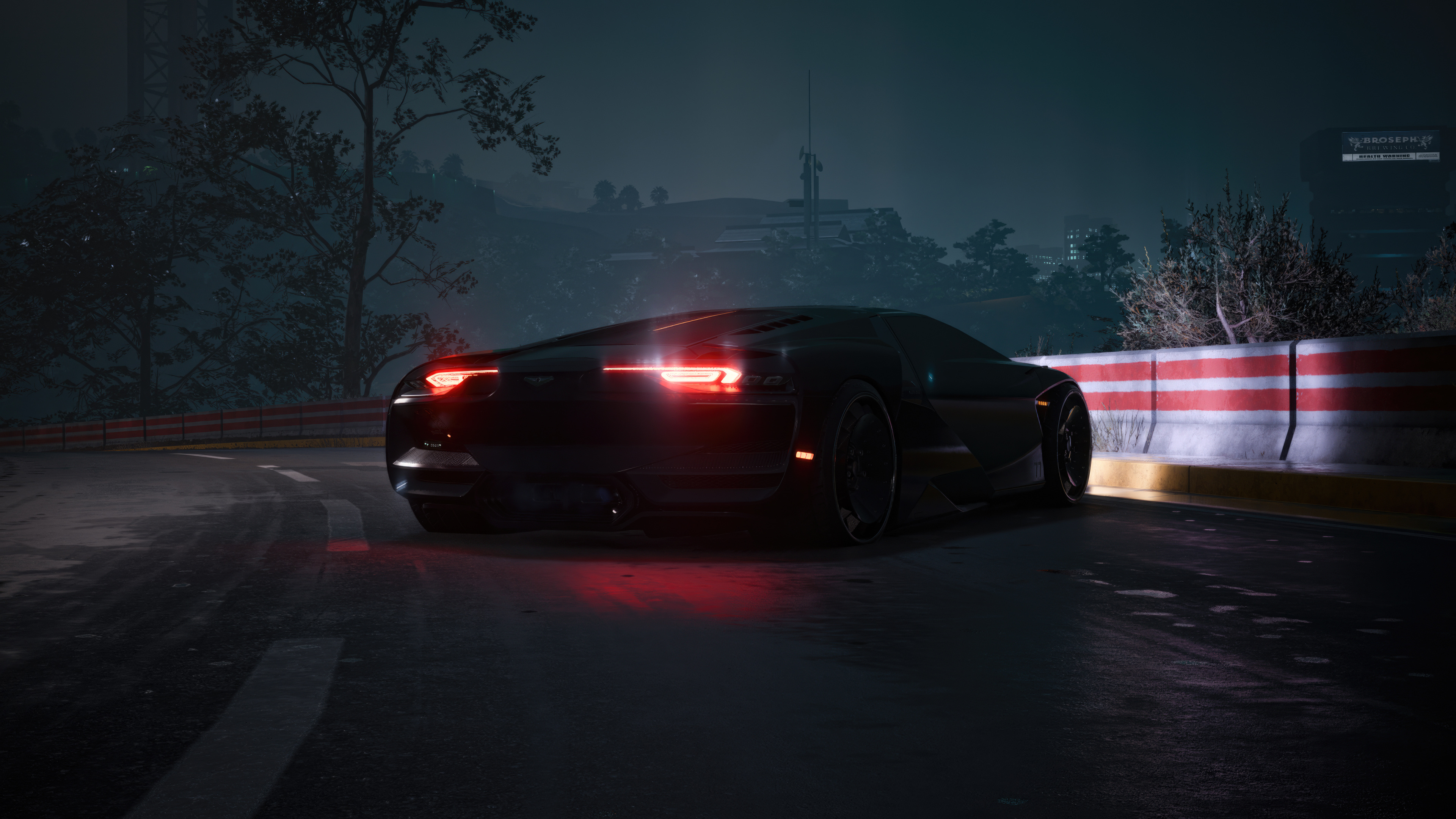 Free download Cyberpunk Cars Tail Lights Road Trees Wheels Futuristic Satellite Aerial Landscape Low Light Digital Art Video Games 4K Wallpaper, Wallpaper(s) website provided.