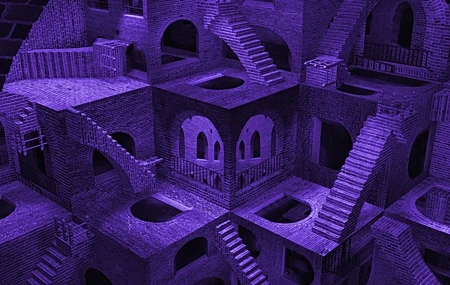 Free download Architecture Visual Illusion Surreal Purple Stairs Digital Art 4K Wallpaper, Wallpaper(s) website provided.