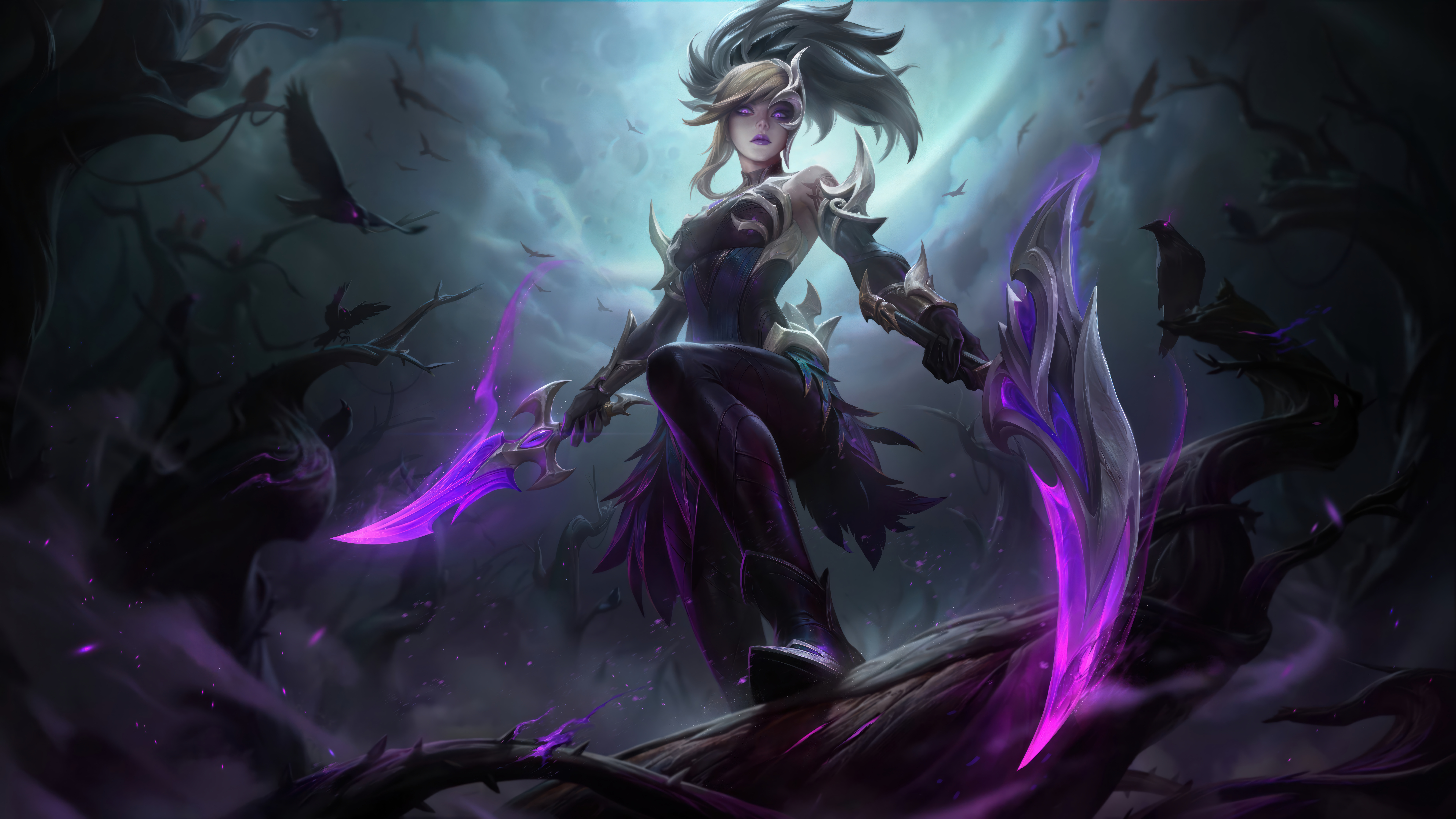 Free download Kali League of Legends Electronic Games Characters Electronic Games Riot Games AI Art Electronic Game Art Weapon Cloud Crow Animals 8K Wallpaper, Wallpaper(s) website provided.