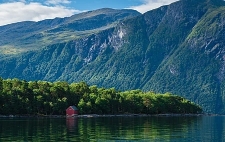 Free download Nature Landscape Mountains River Cloud Houses Water Trees Forest Rocks 4K Wallpaper, Wallpaper(s) website provided.