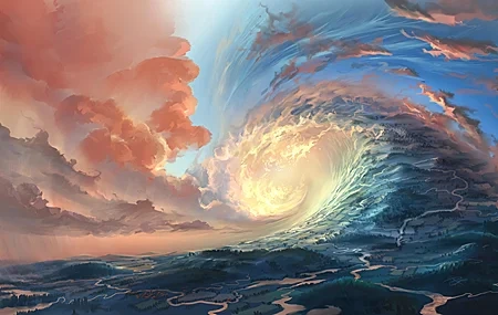 Free download Singularity Clouds Trees Rivers AI Art Twisted Art Landscape Sunshine Nature 4K Wallpaper, Wallpaper(s) website provided.