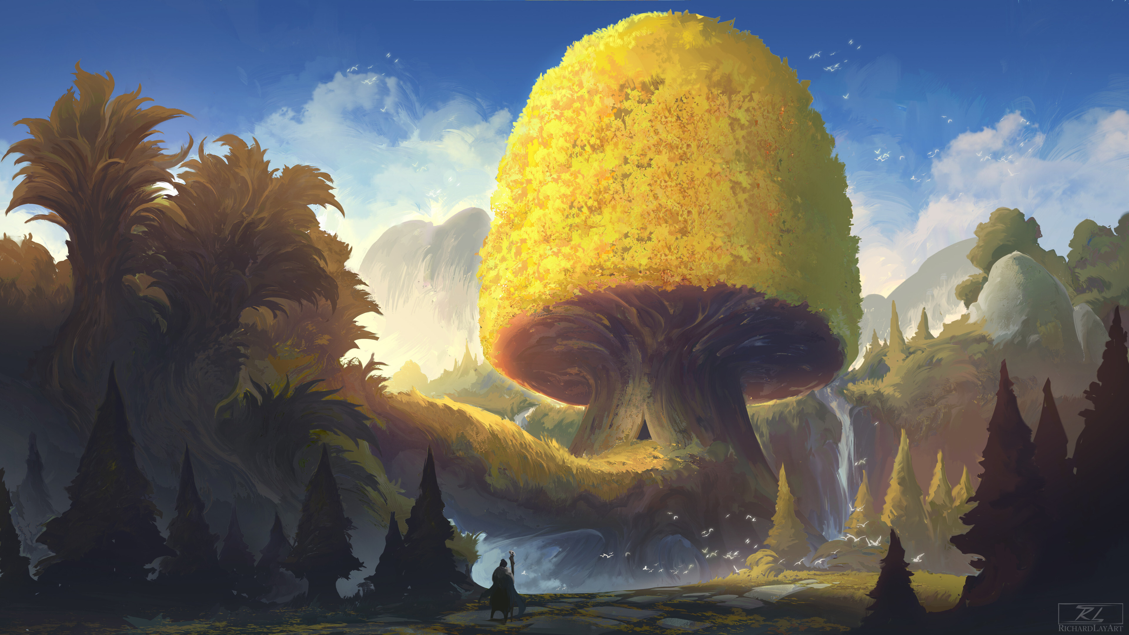 Free download AI Art Fantasy Art Big Tree Golden Golden Tree 4K Wallpaper, Wallpaper(s) website provided.