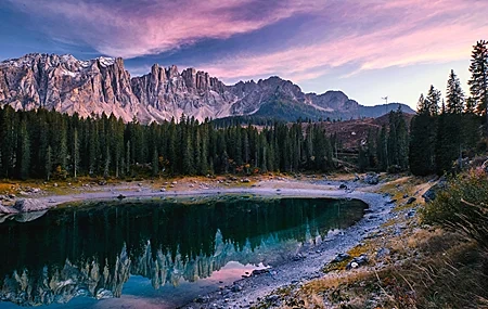 Free download nature landscape sky cloud mountain range rock snow trees forest pine trees water lake grass plant reflection 4K wallpaper, Wallpaper(s) website provided.