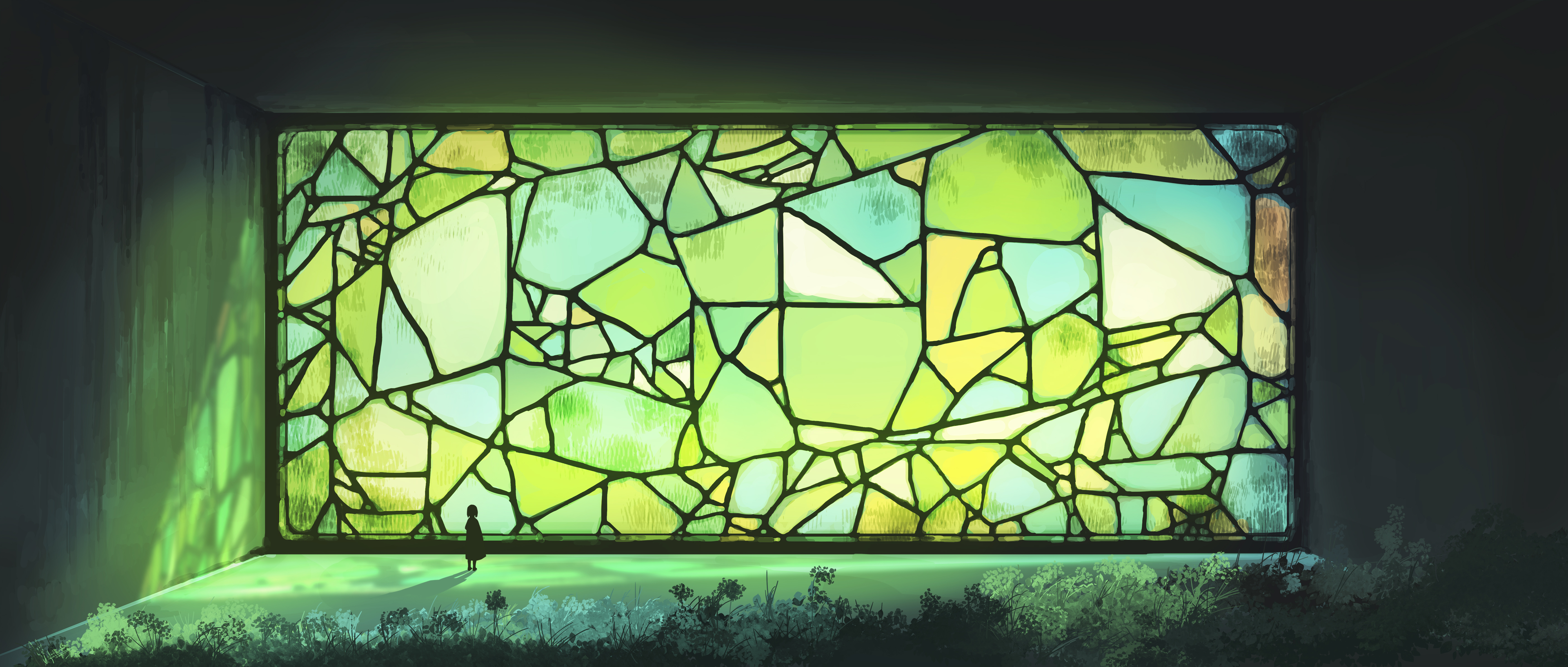 Free download Elegant AI Art Window Mosaic Green 4K Wallpaper, Wallpaper(s) website provided.