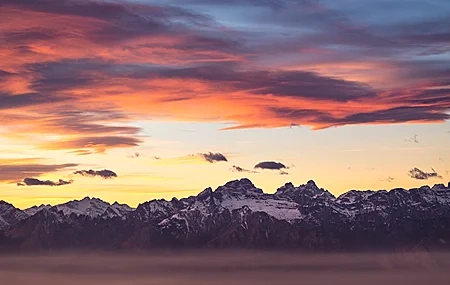 Free download Photography Landscape Sunset Mountains Nature Clouds Sky Snow Sunset Glow 4K Wallpaper, Wallpaper(s) website provided.