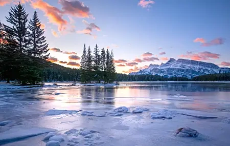 Free download Ice and snow winter nature forest sky sunset mountain range cliff clouds snow white lake landscape sunlight trees reflection water surface 4K wallpaper, Wallpaper(s) website provided.