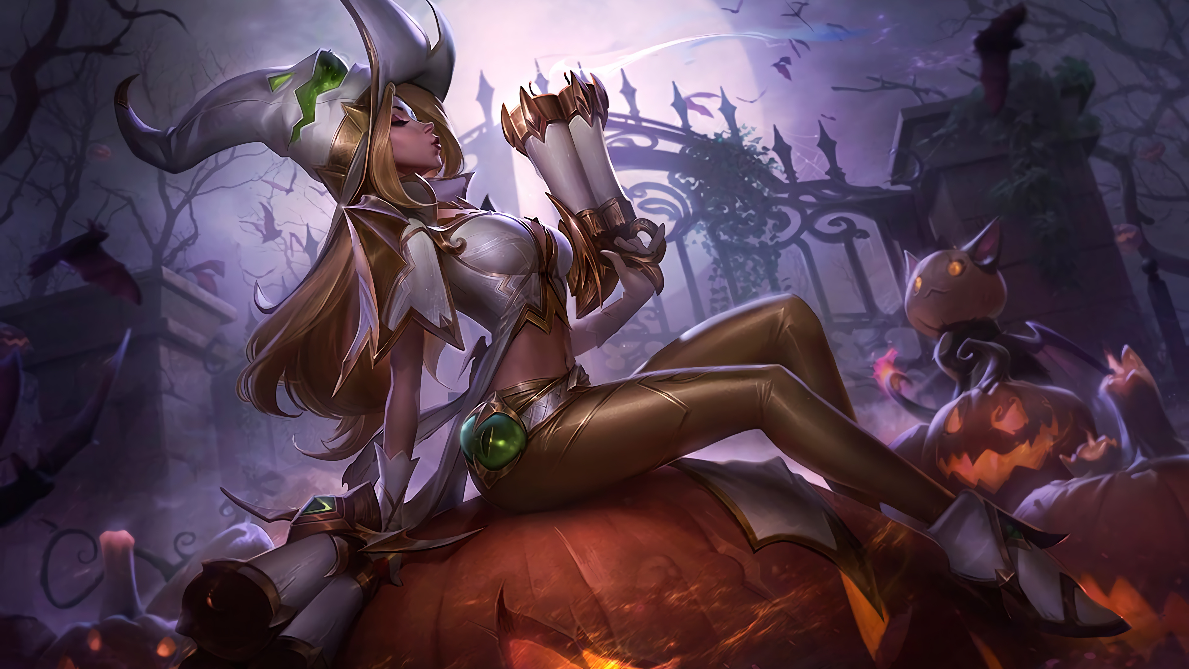 Free download Miss Fortune Witch Fantasy Girl League of Legends Game Halloween Pumpkin Video Game Girl Game Value Edition 4K Wallpaper, Wallpaper(s) website provided.